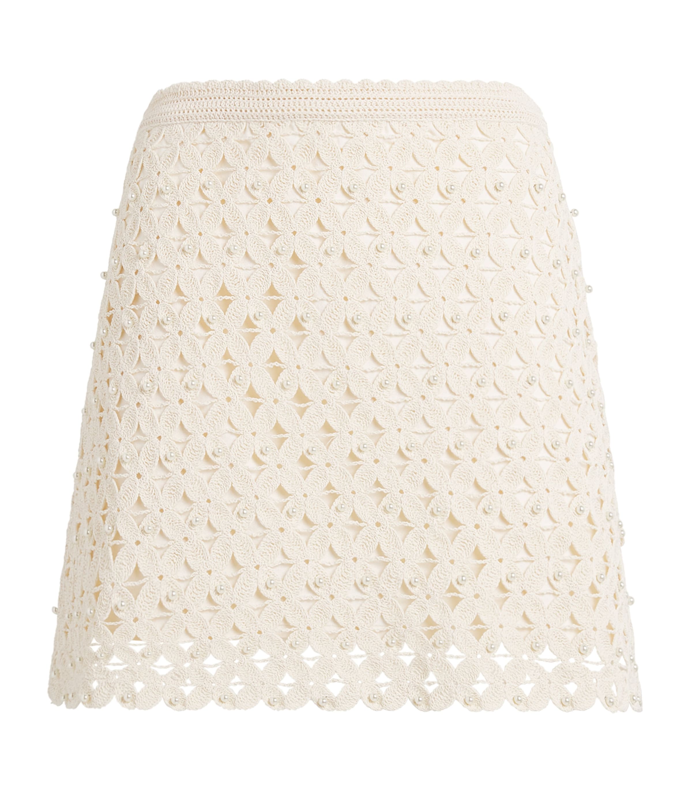 Sandro Paris Womens Crochet Beaded Skirt Ecru Image 1