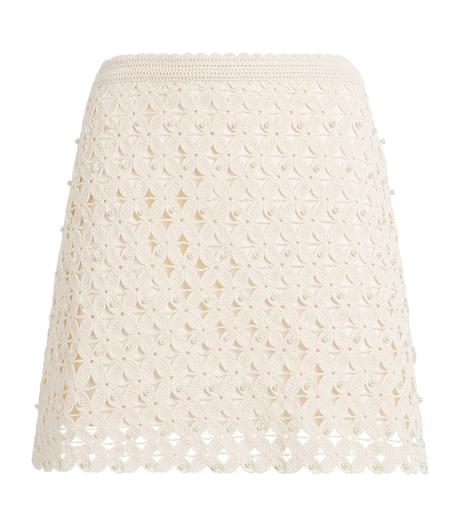 Sandro Paris Womens Crochet Beaded Skirt Ecru Image 1
