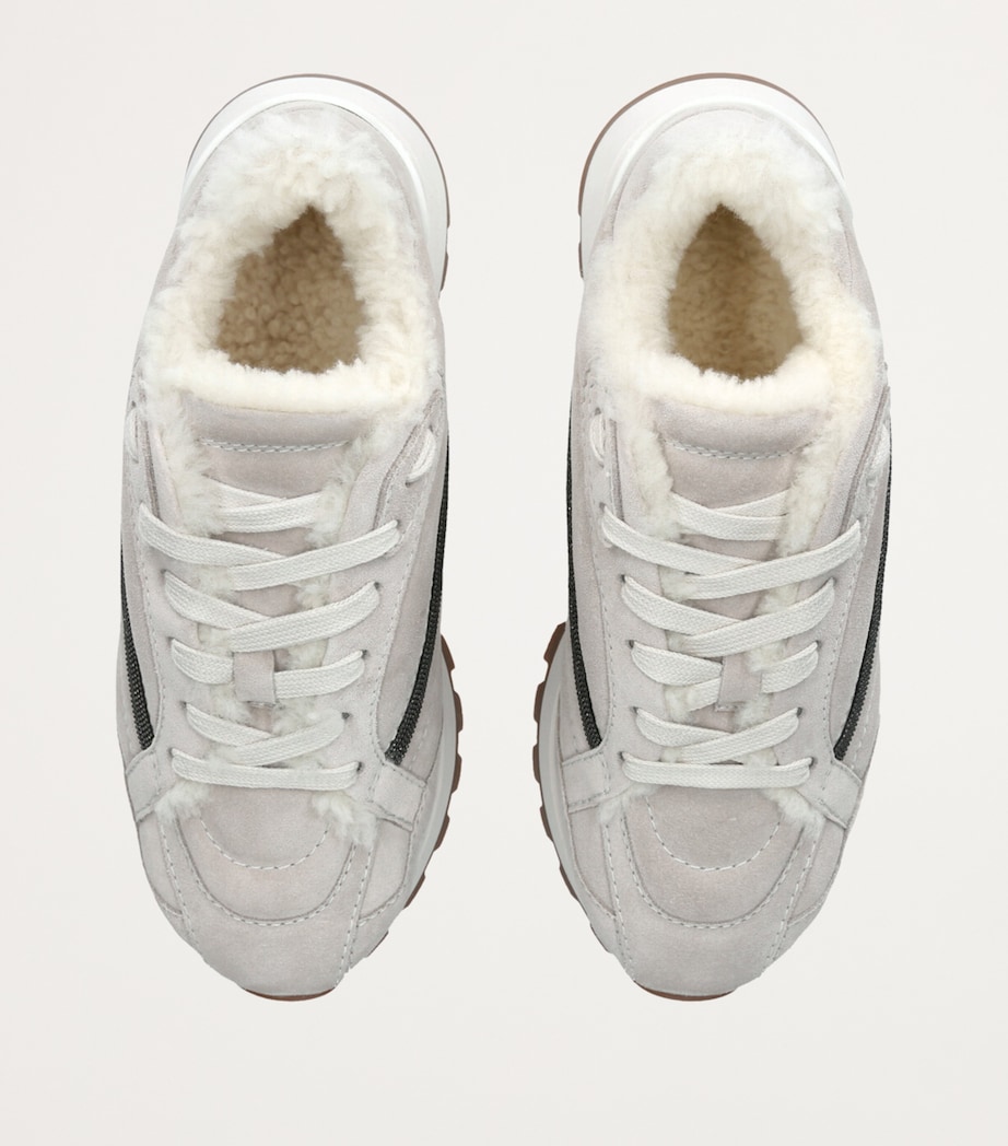 Suede Shearling-Trim Sneakers GREY/LIGHT Image 4
