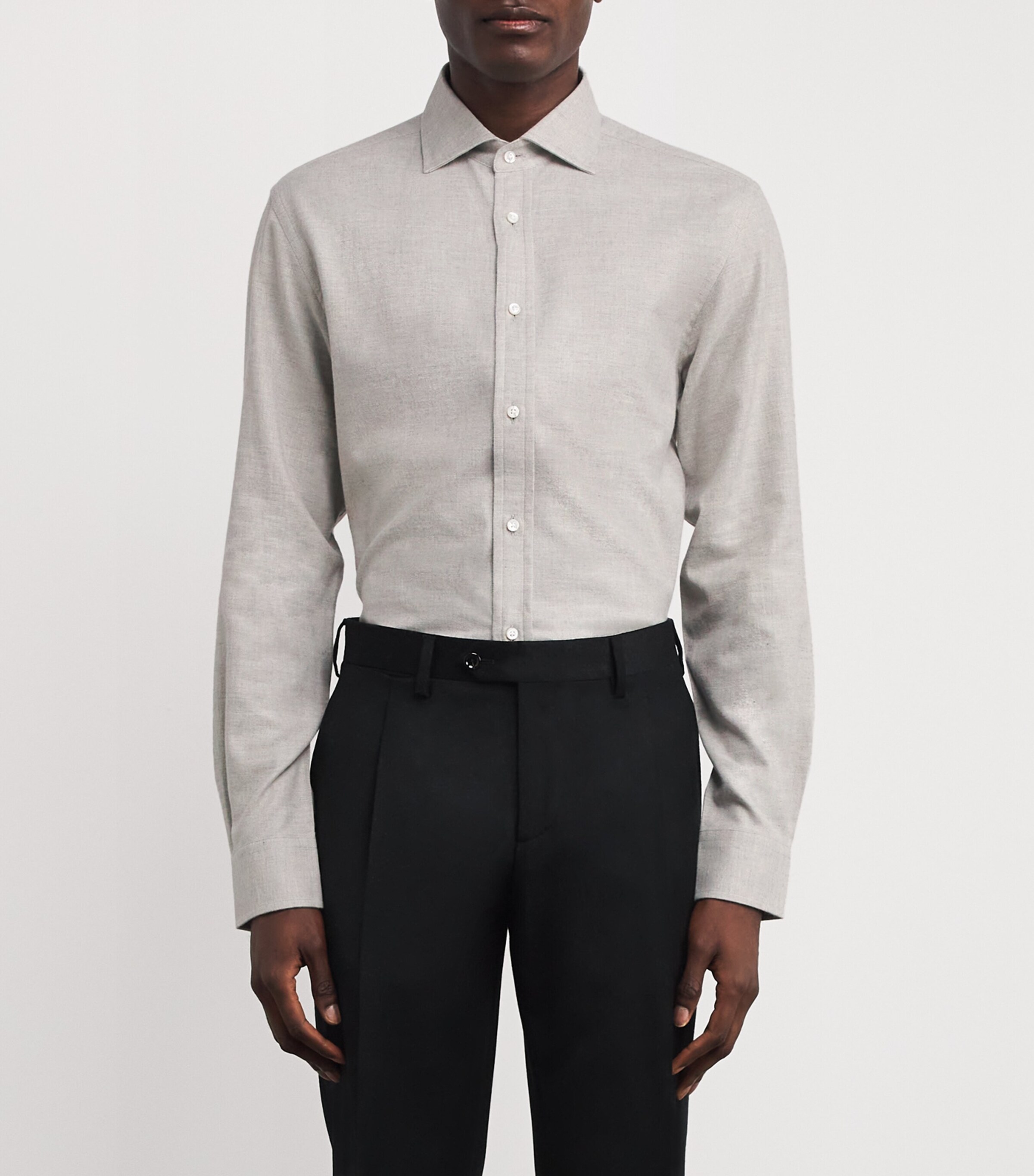 Ralph Lauren Purple Label Mens Cotton Herringbone Shirt Light Melange Grey Image 3