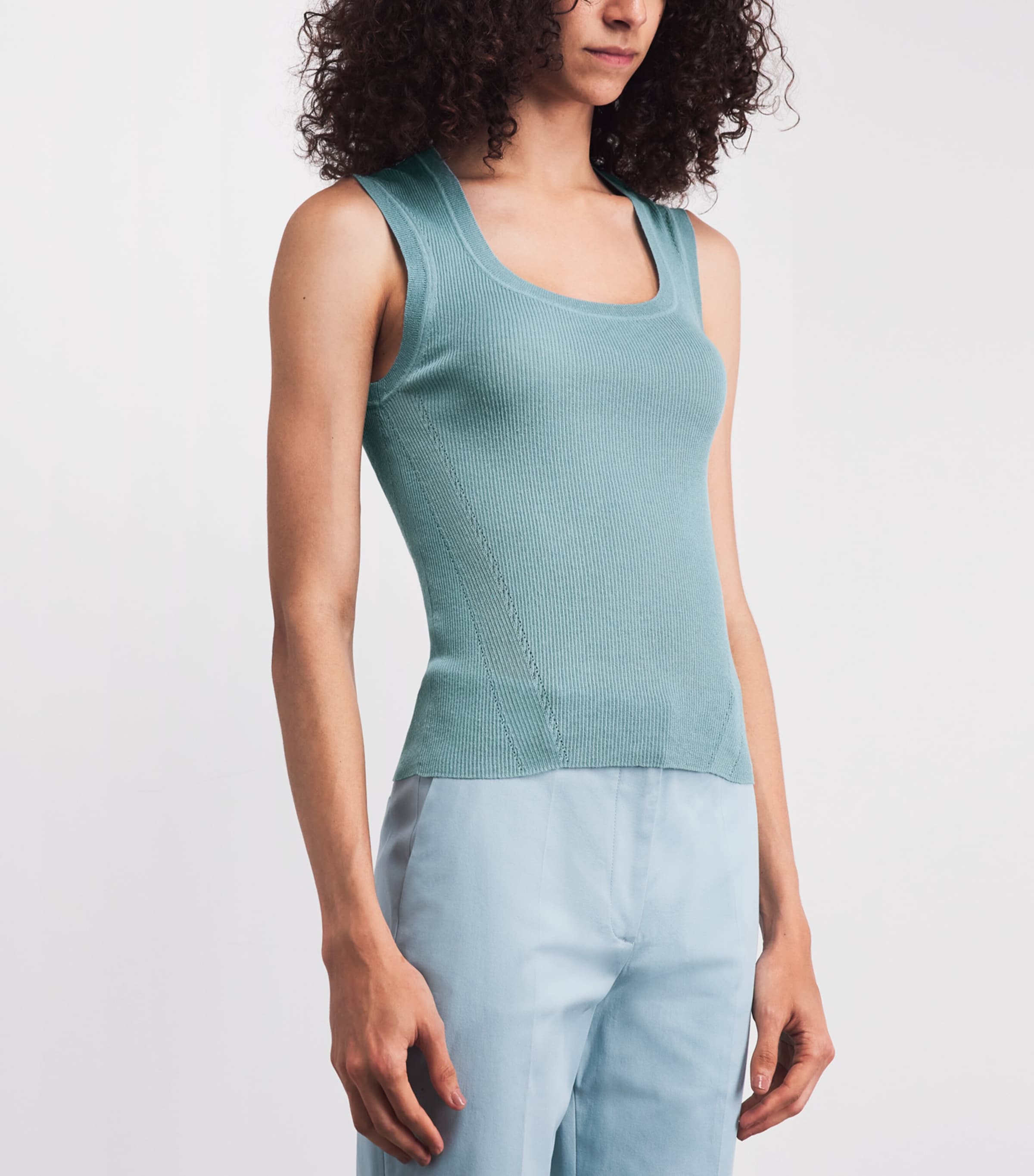 Joseph Womens Knit Scoop-Neck Alaou Top Chambray Image 4