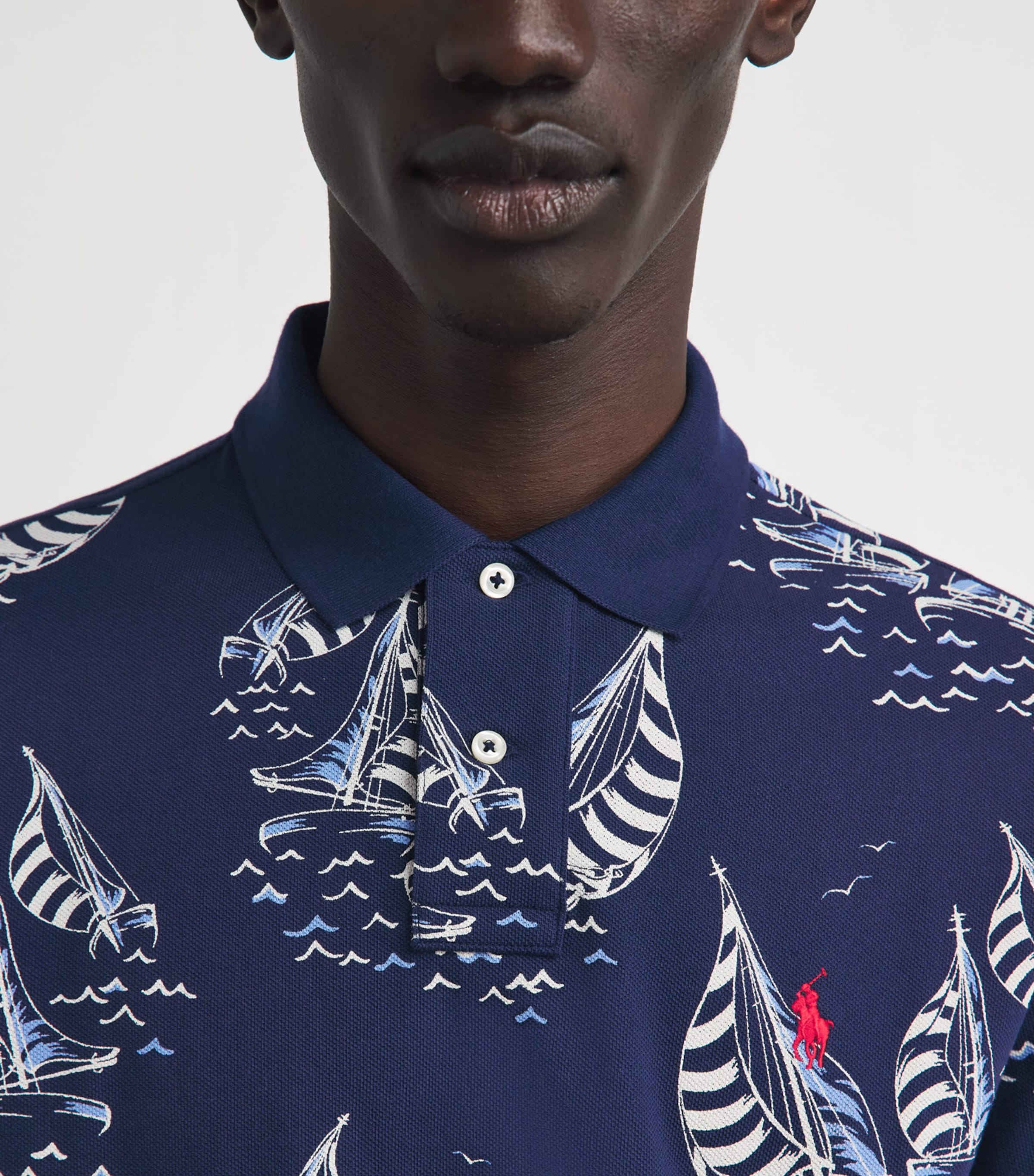 Polo Ralph Lauren Mens Cotton-Mesh Sailboat Polo Shirt Sailbt Rce Nport Nvy Image 3
