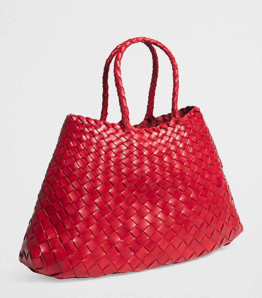 DRAGON DIFFUSION Small Leather Woven Santa Croce Tote Bag Poppy Red Image 3