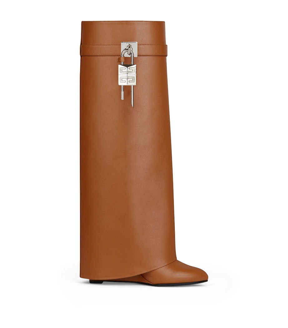 Leather Shark Lock Knee-High Boots 90 MID BROWN Image 1