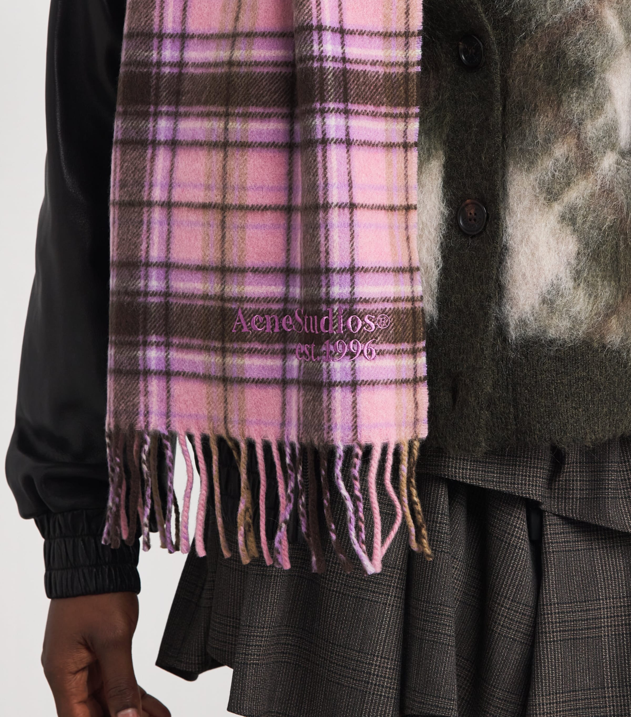 Acne Studios Cashmere-Wool Check Scarf Pink/black Image 2