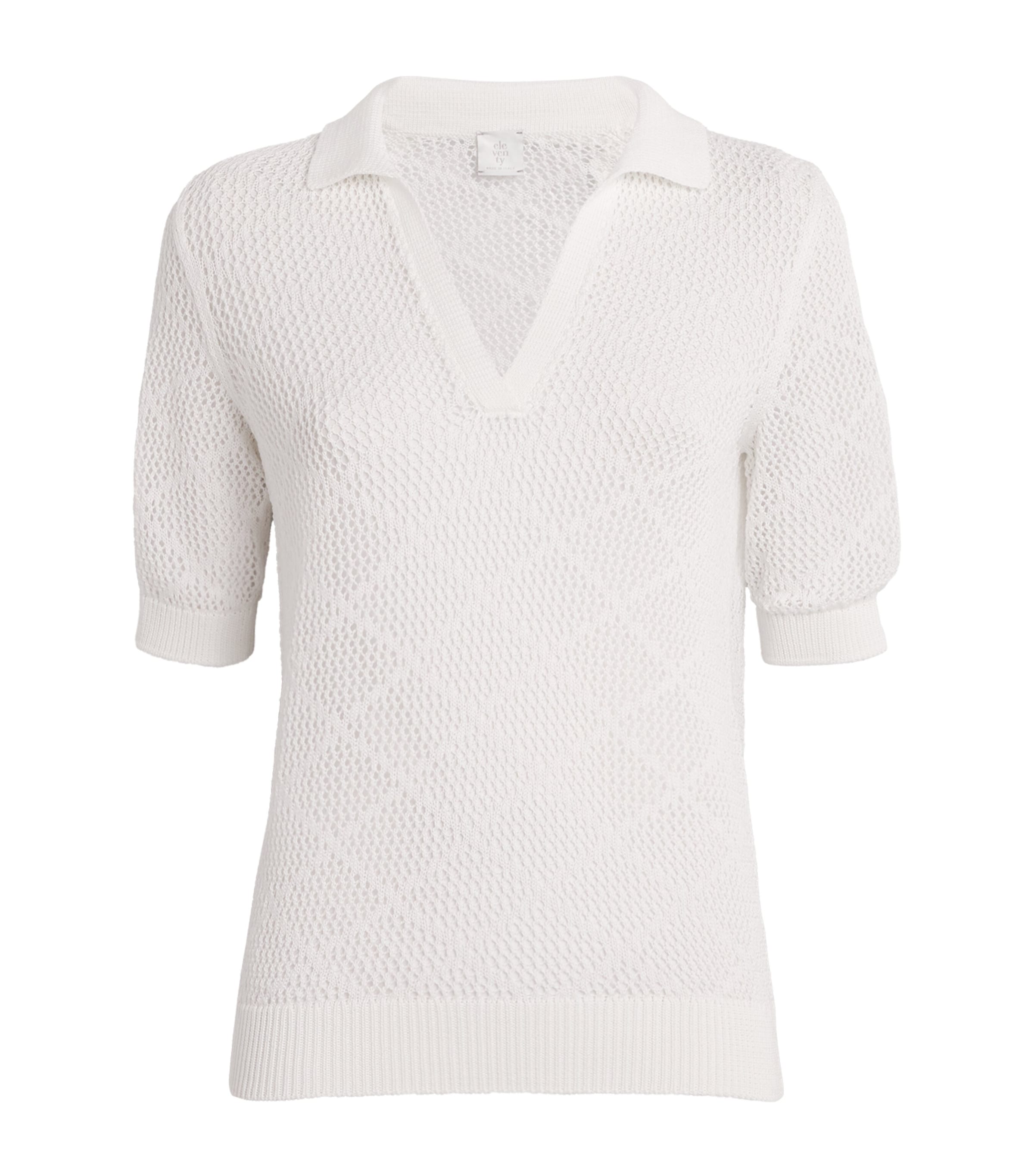 Cotton Crochet Polo Shirt BIANCO Image 1
