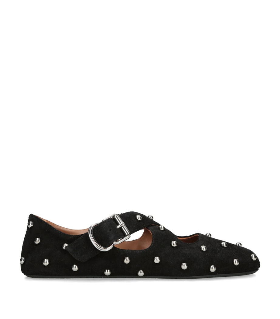 Suede Embellished Criss-Cross Ballet Flats BLACK Image 1