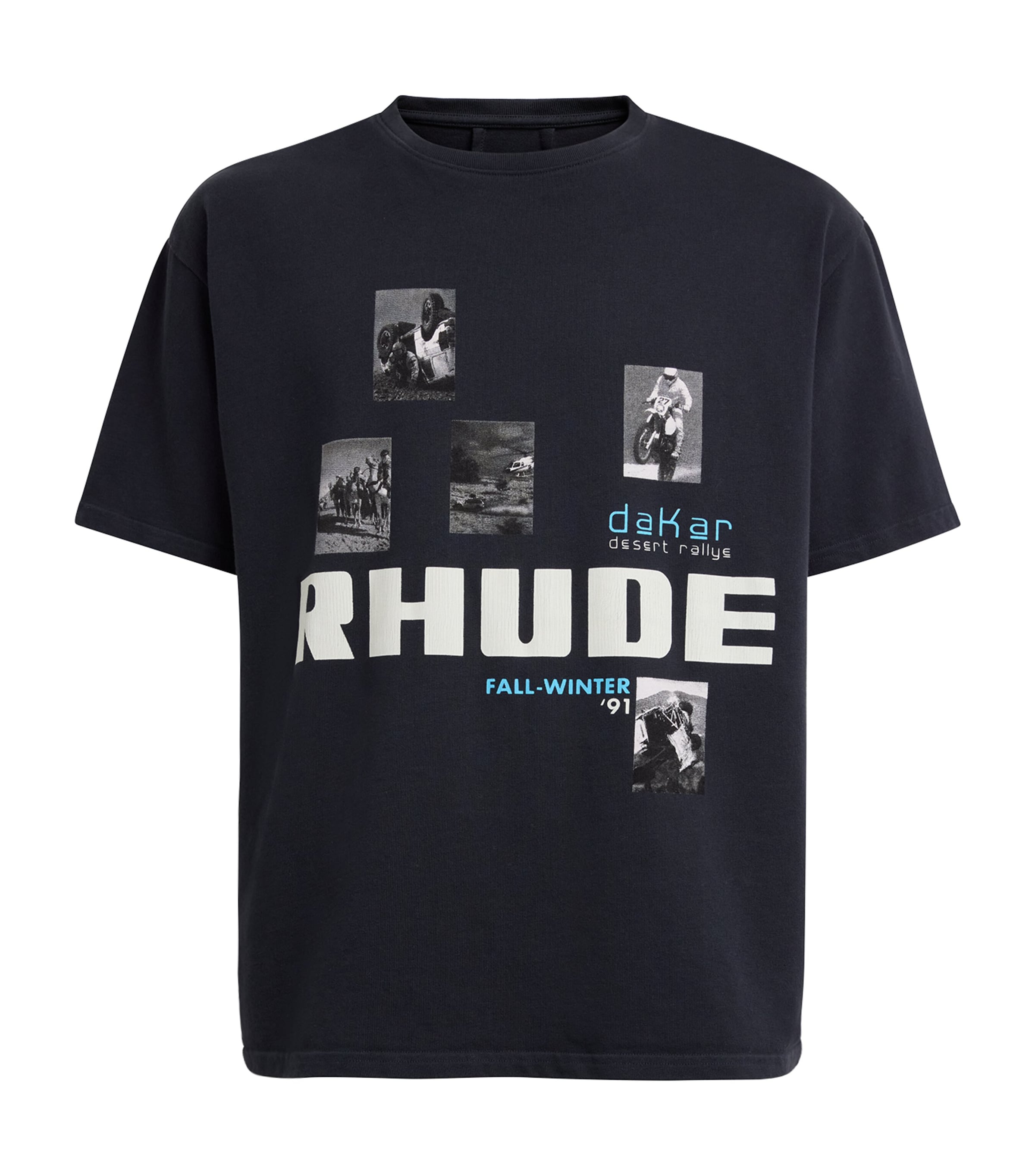 Rhude Mens Cotton 91 Rallye T-Shirt Vintage White /black Image 1