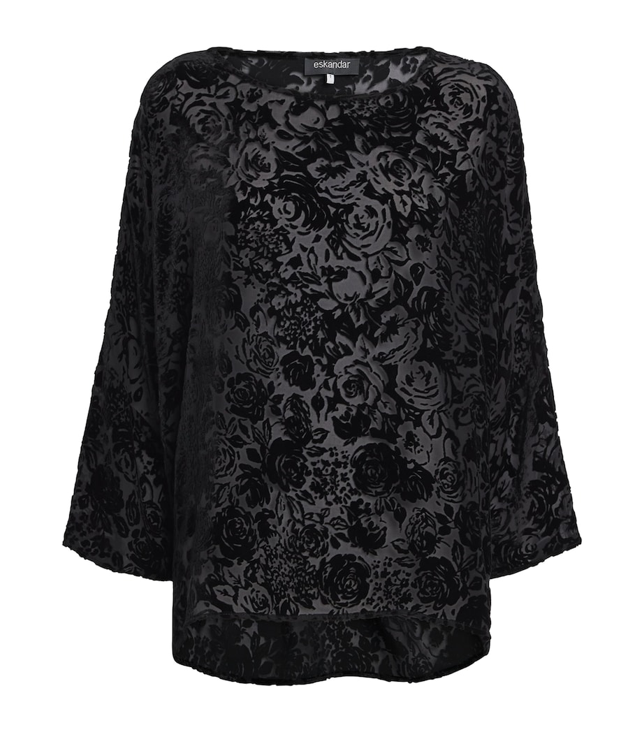 Sheer Floral Boat-Neck Blouse BLACK Image 1