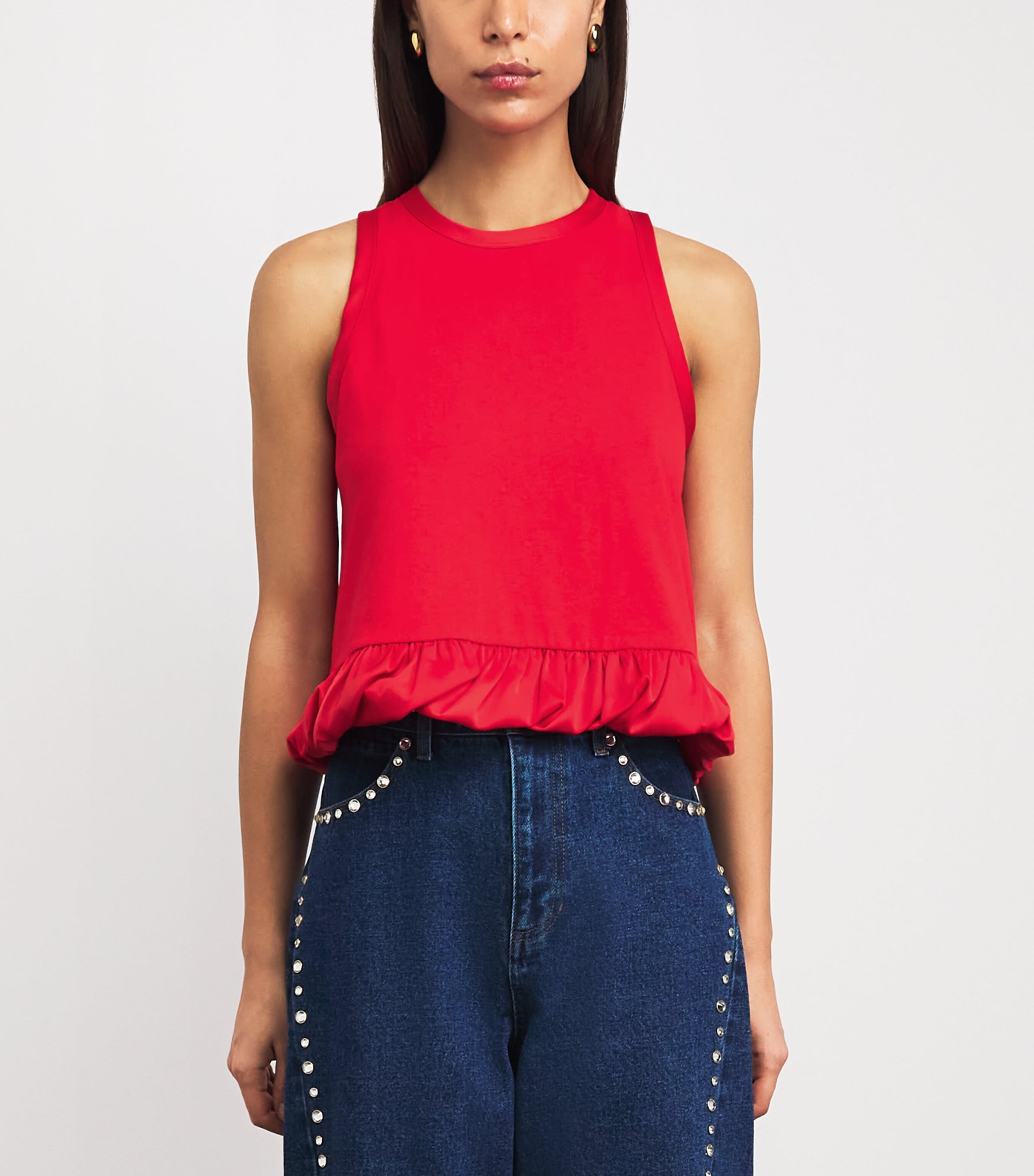 Sandro Paris Womens Cotton Ruffled Tank Top Red Image 4