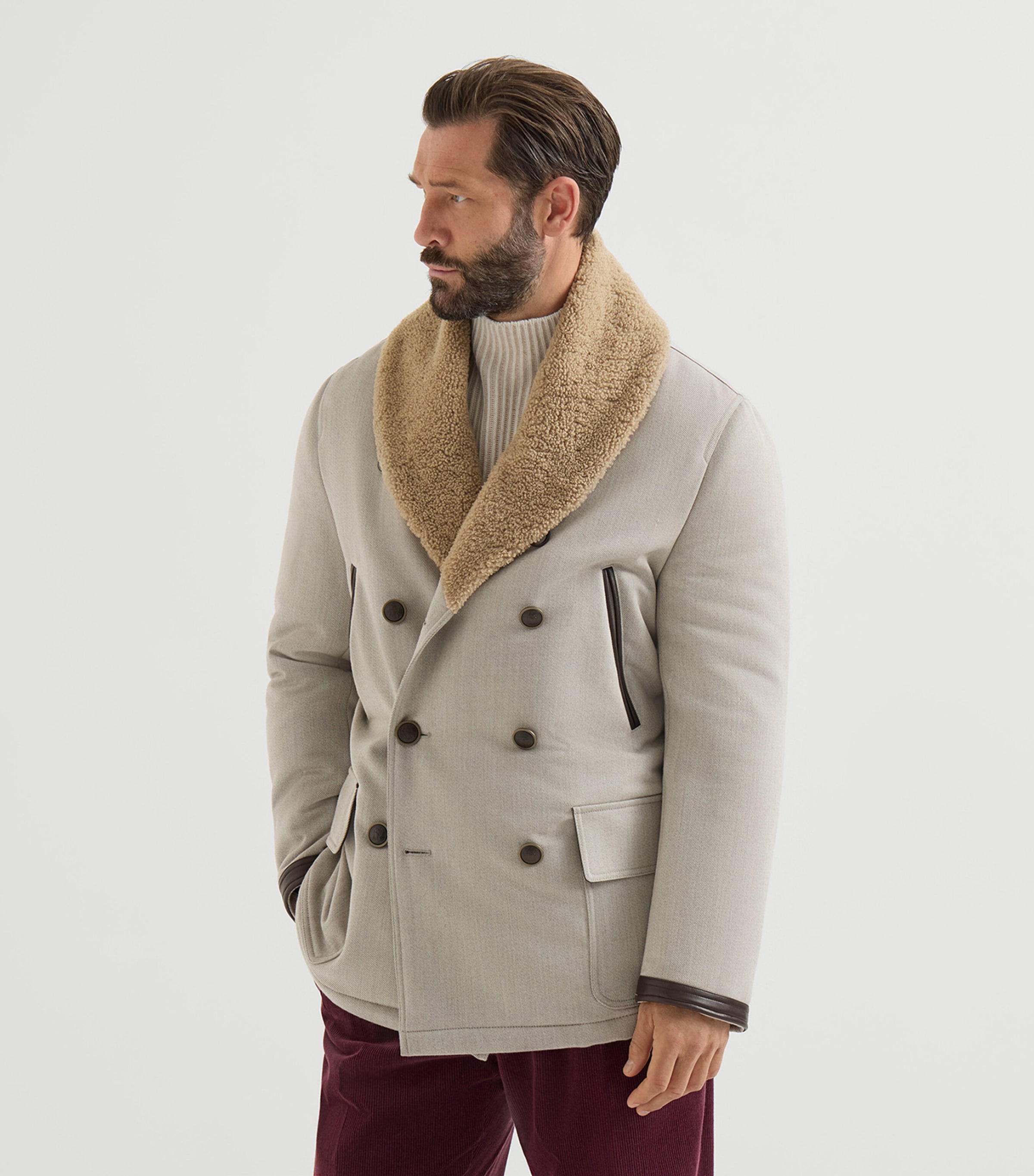 Brunello Cucinelli Mens Wool-Cashmere Shearling-Collar Jacket Image 2