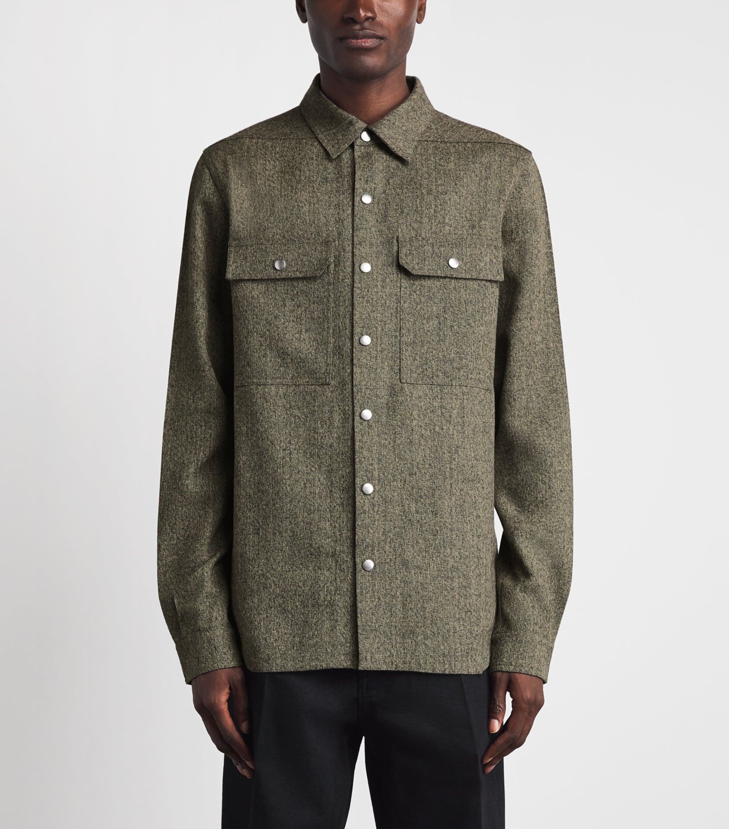 Rick Owens Mens Wool Overshirt Black Melange Image 4