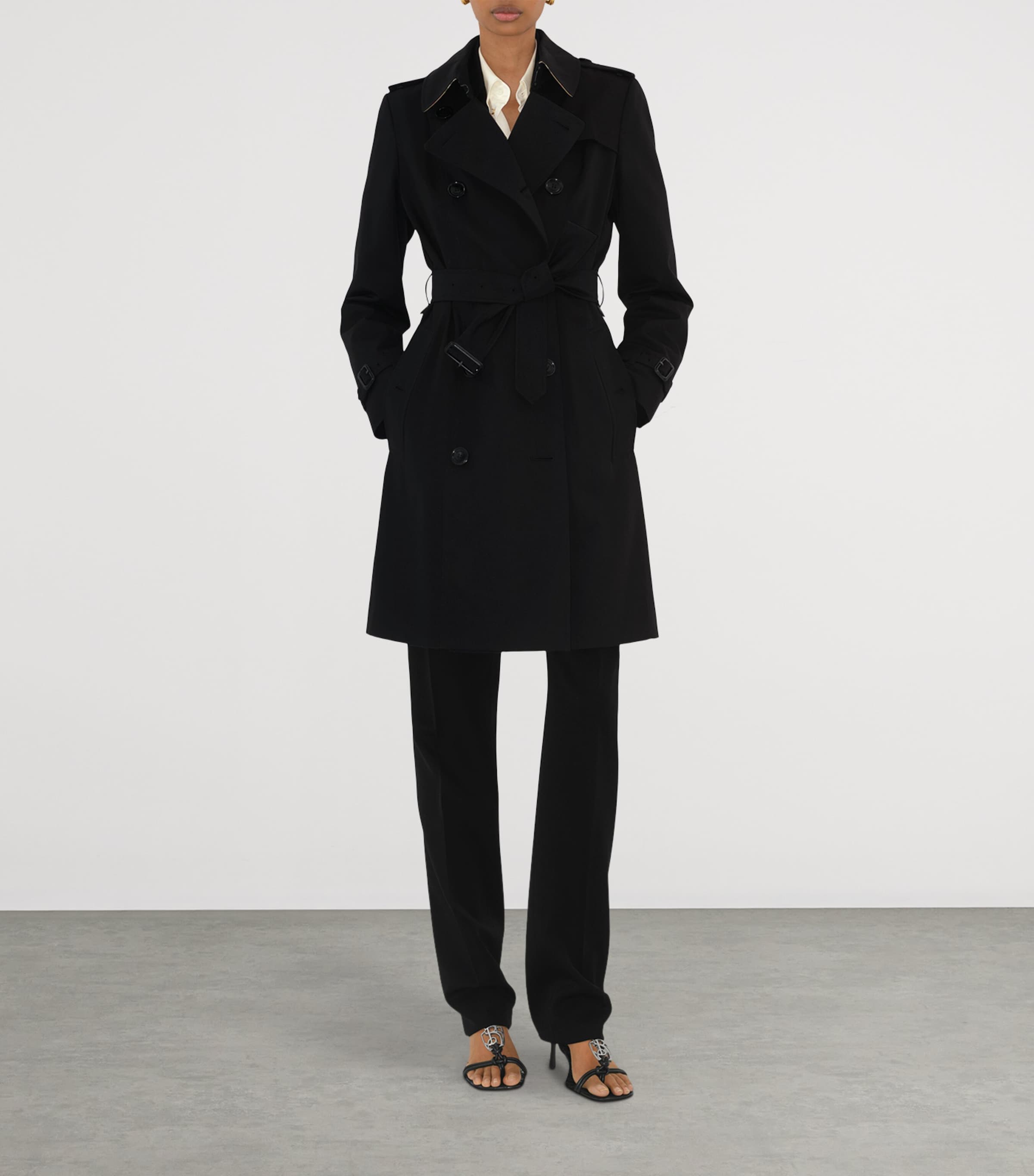 Cotton Mid-Length Chelsea Trench Coat BLACK Image 6