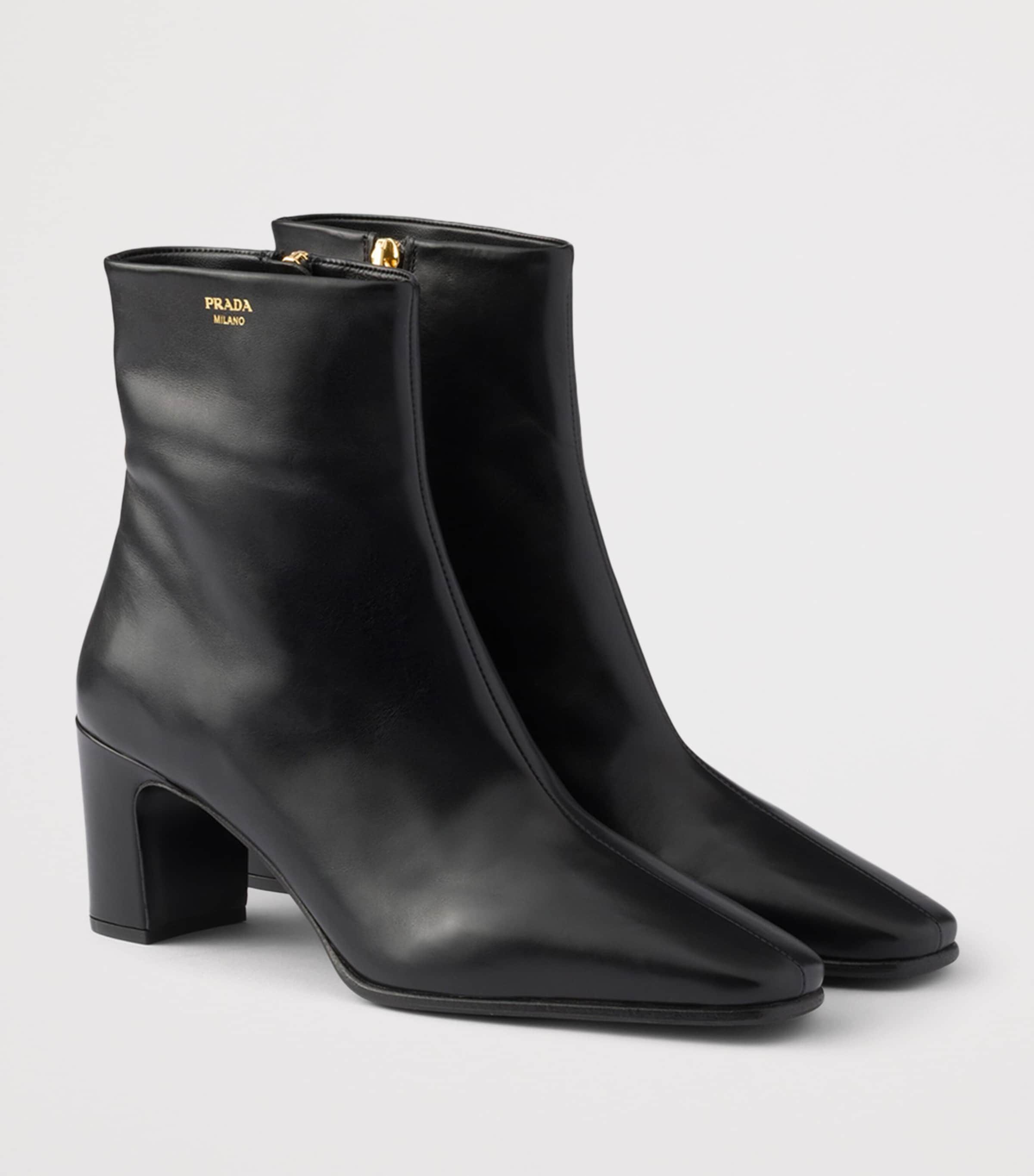 Prada Leather Heeled Booties Ankle Boots 65 Black Image 2