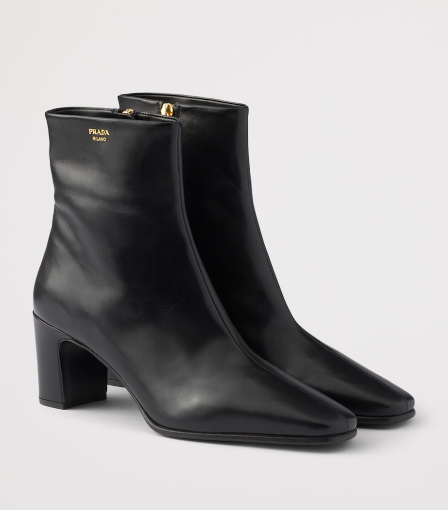Prada Leather Heeled Booties Ankle Boots 65 Black Image 2