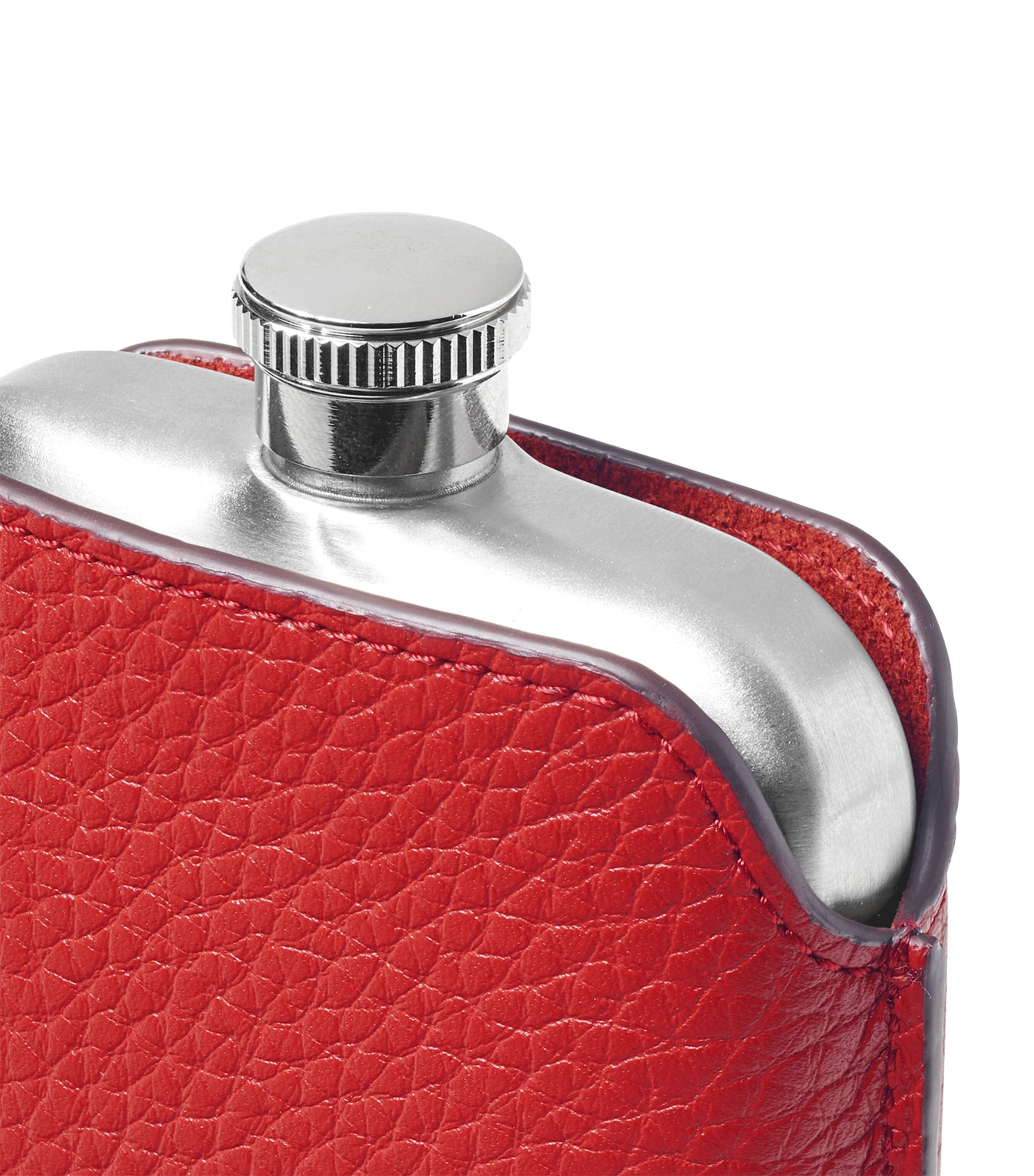 Aspinal Of London Stainless Steel and Leather Hip Flask Cardinalred Image 2