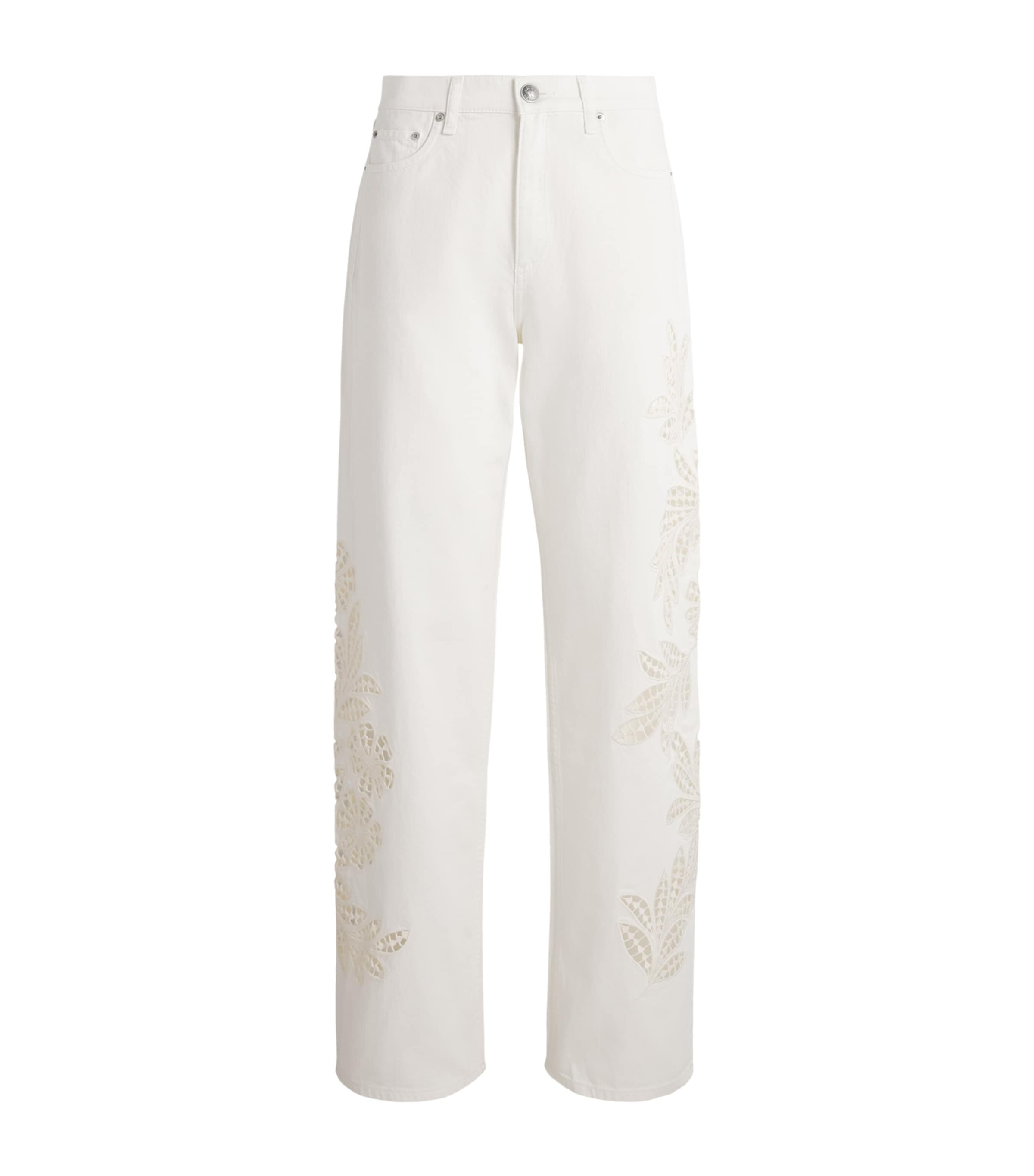 Rag & Bone Womens Crochet Shea Straight Jeans Whtfloral Image 1