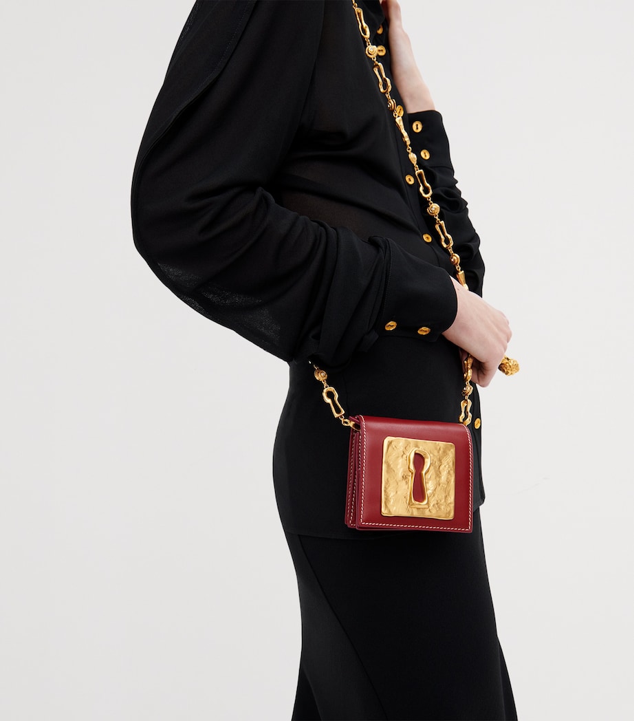 Schiaparelli Mini Leather Keyhole Clutch Bag Red Image 3
