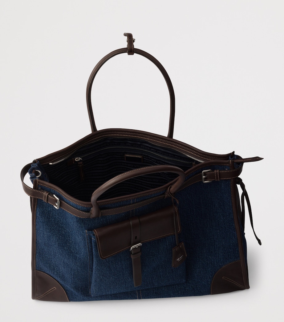 Prada Denim and Leather Bonnie Tote Bag Blue Image 7