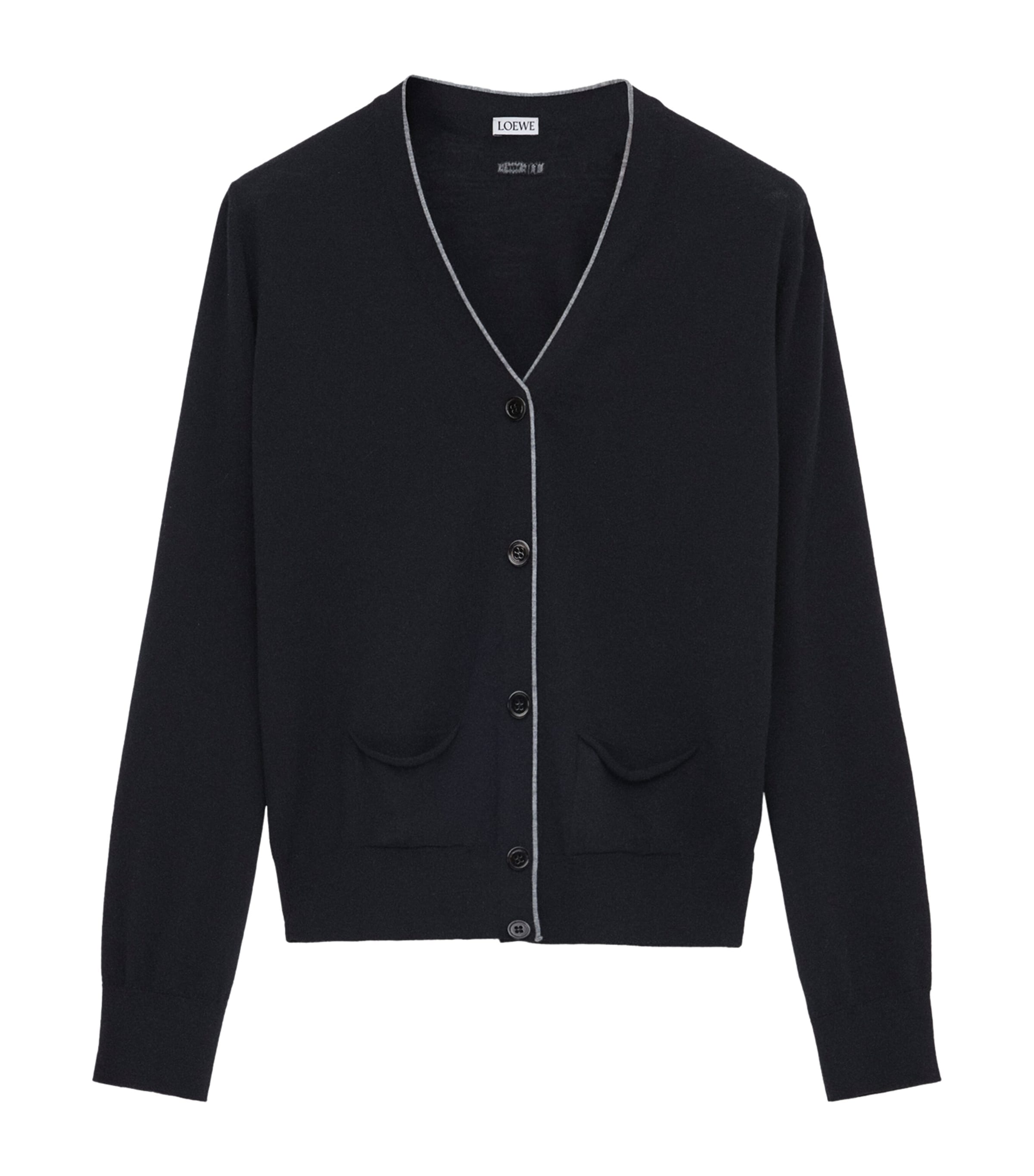 LOEWE Womens Wool V-Neck Cardigan Navy Blue/grey Image 1