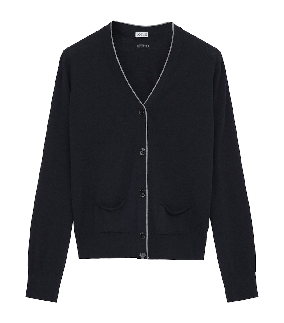 LOEWE Womens Wool V-Neck Cardigan Navy Blue/grey Image 1