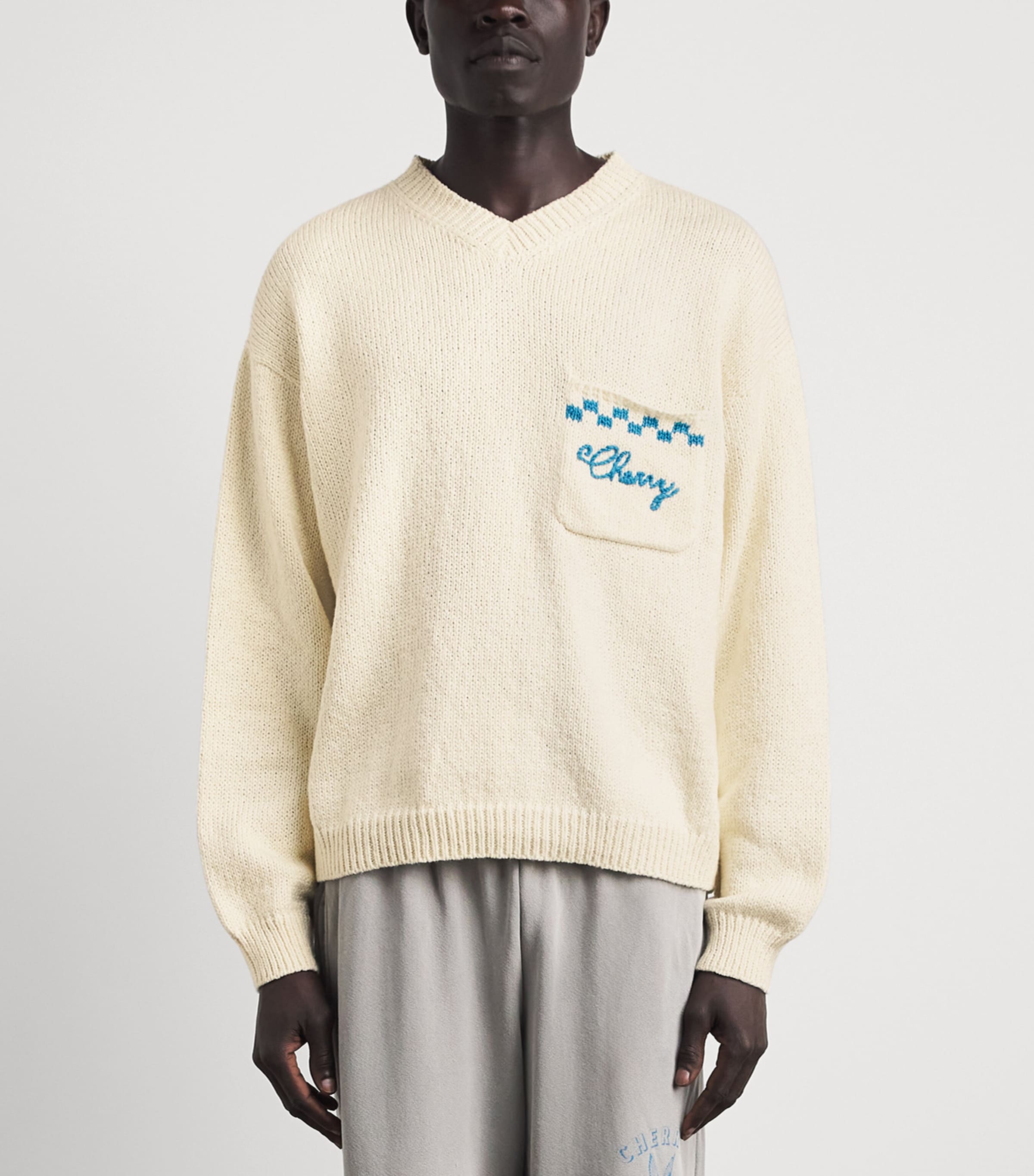 Cherry Los Angeles Mens Cotton Motors Sweater Cream Image 4