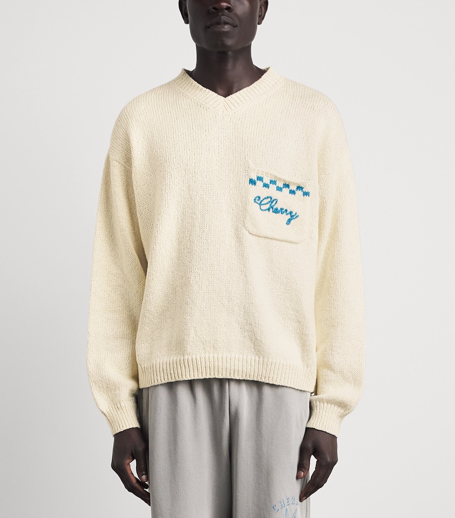 Cherry Los Angeles Mens Cotton Motors Sweater Cream Image 4