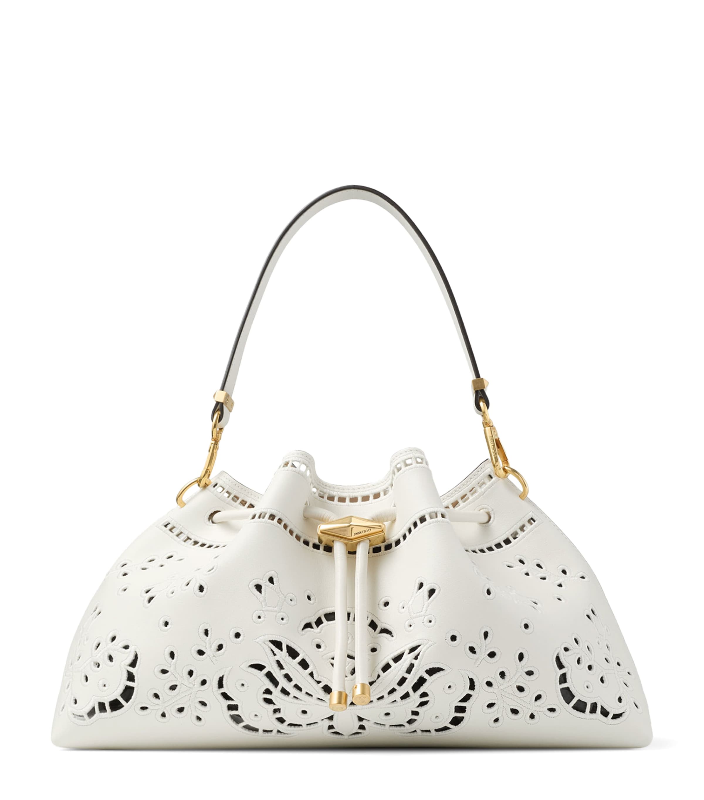 Jimmy Choo Womens Medium Cinch Cut-Out Leather Bucket Bag Latte/gold Image 1