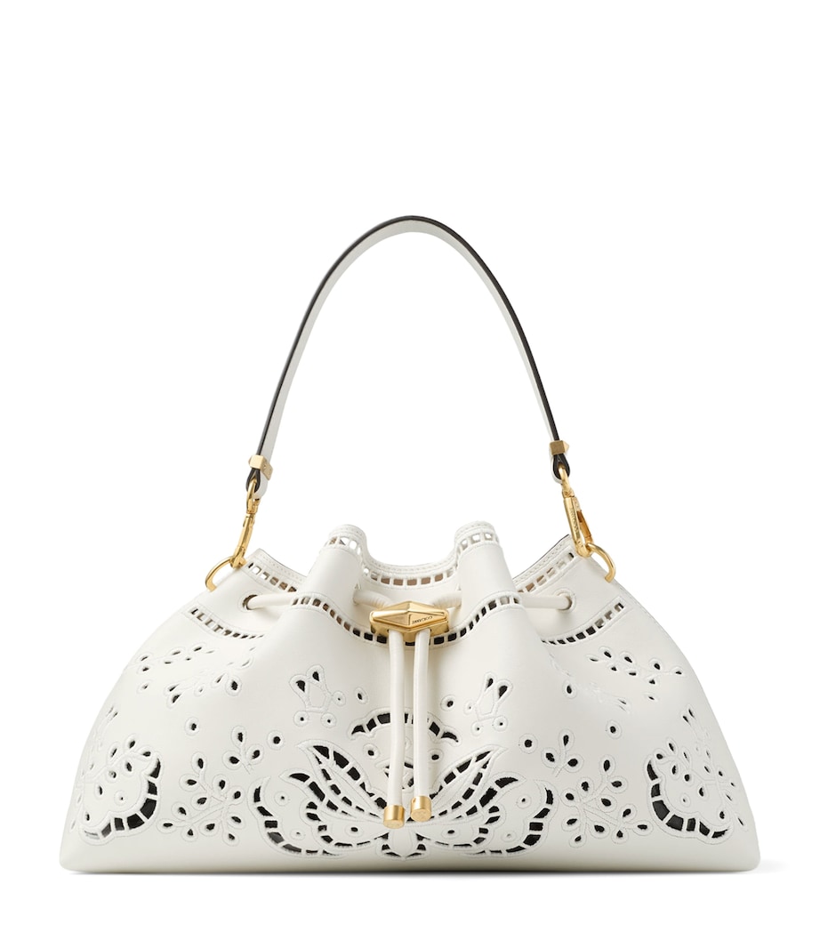 Jimmy Choo Womens Medium Cinch Cut-Out Leather Bucket Bag Latte/gold Image 1