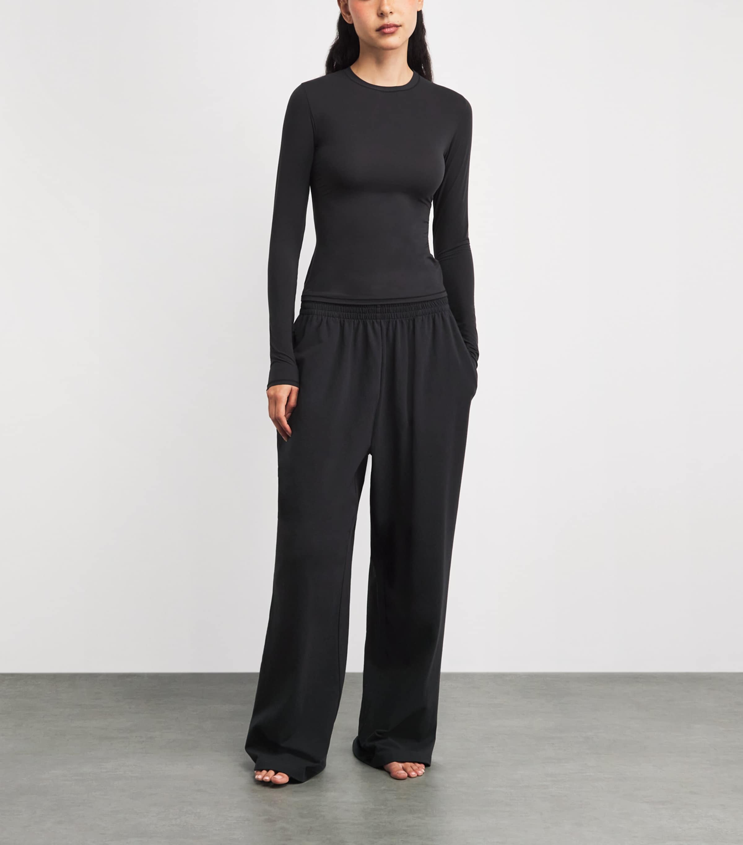 Skims Womens Stretch-Cotton Wide-Leg Sweatpants Soot Image 2