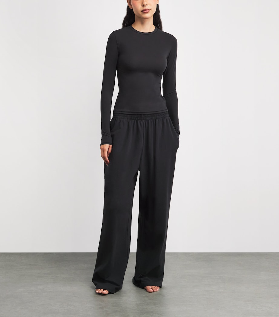 Skims Womens Stretch-Cotton Wide-Leg Sweatpants Soot Image 2