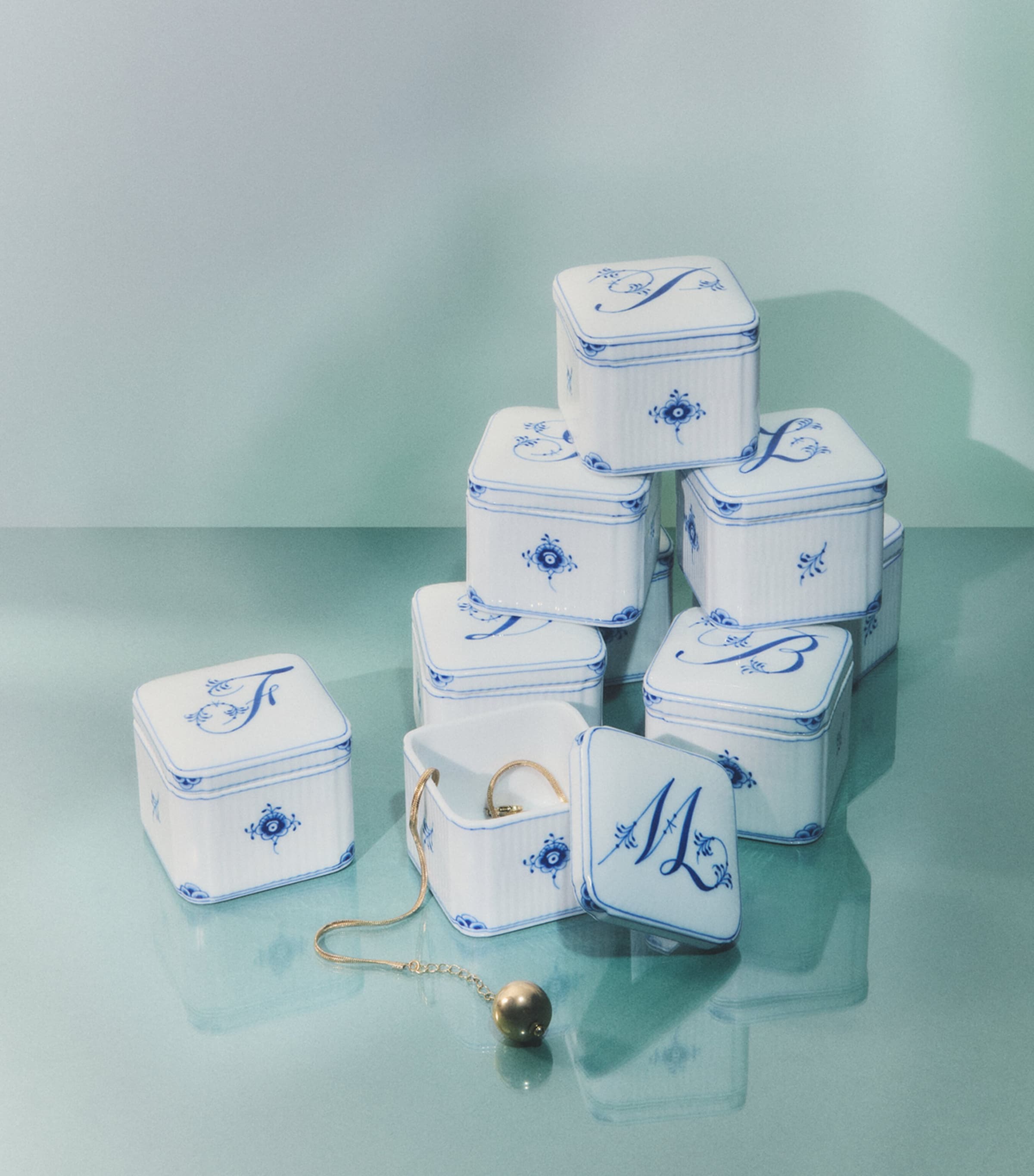 Royal Copenhagen Porcelain Alphabet Bonbonniere Blue Image 2
