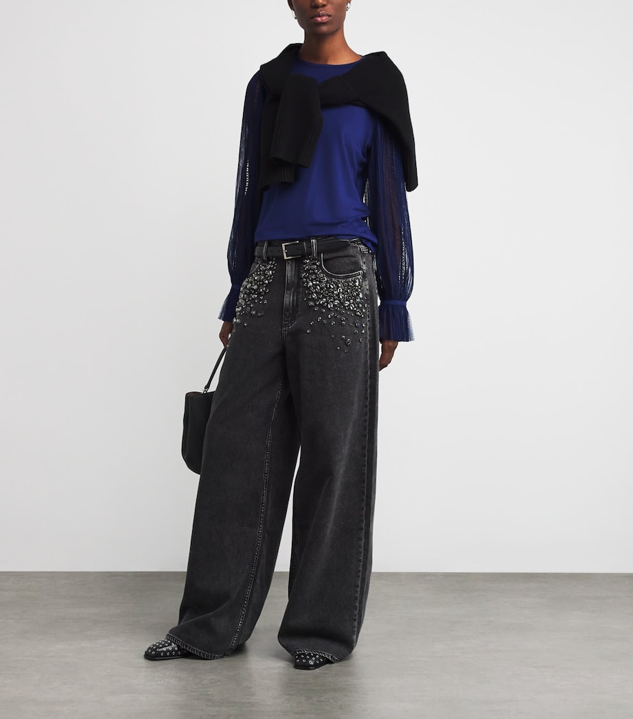 Tulle-Sleeve Layering Blouse BRIGHT EVENING BLUE Image 2