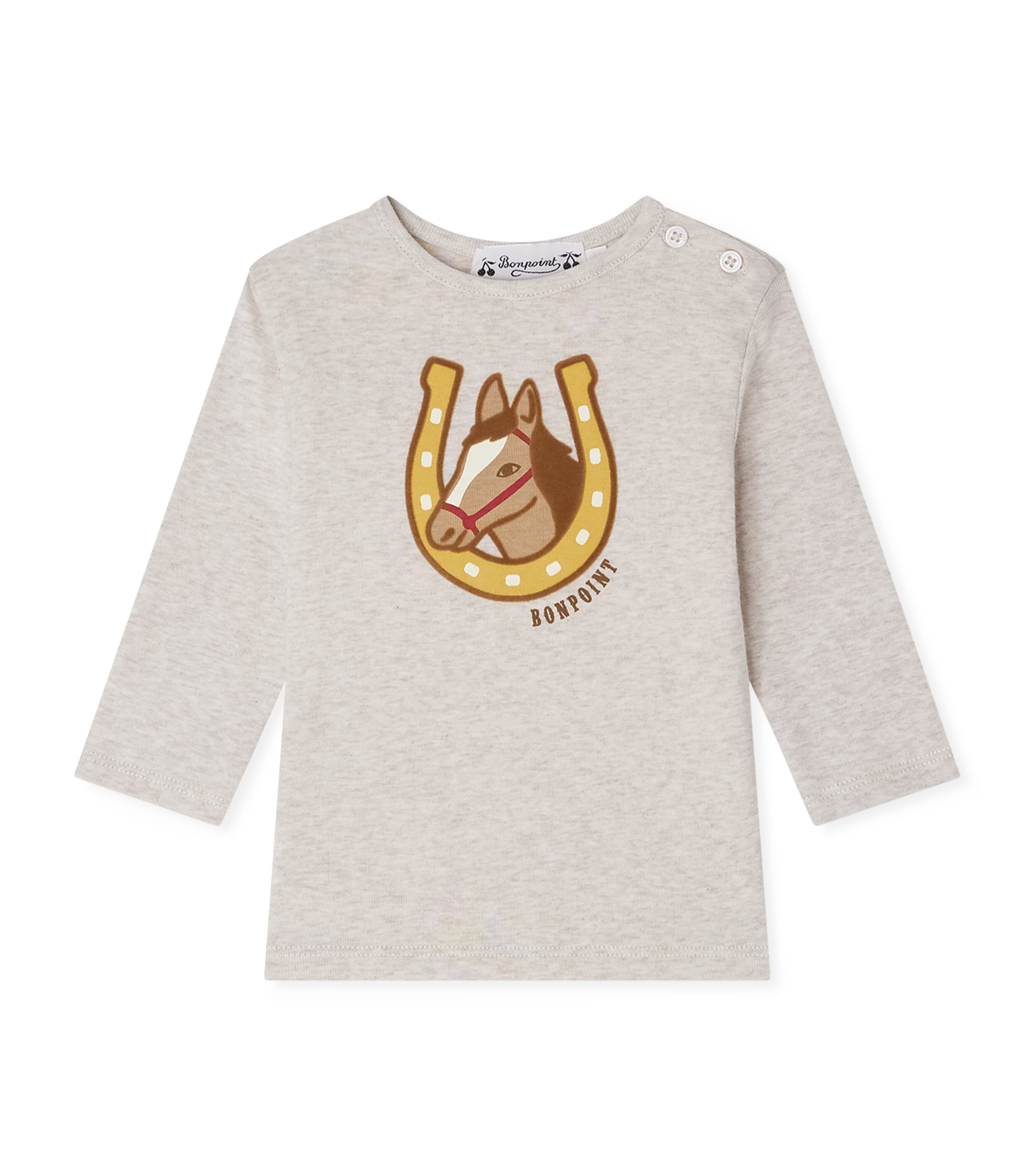 Cotton Horse Print Long-Sleeve T-Shirt (6-18 Months) UPB BEIGE Image 1
