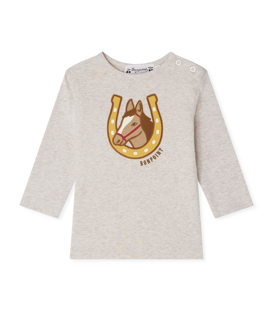Cotton Horse Print Long-Sleeve T-Shirt (6-18 Months) UPB BEIGE Image 1