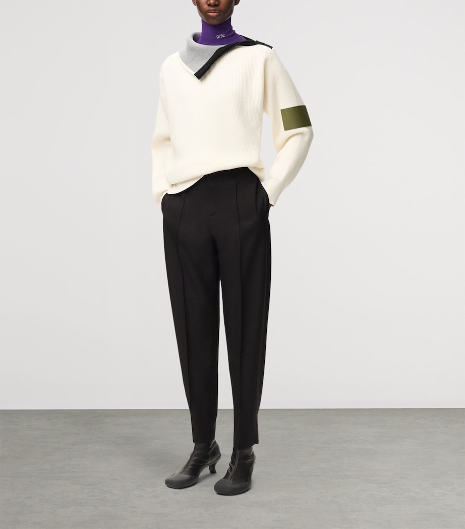 LOEWE Womens Wool-Blend Tapered Trousers Black Image 2