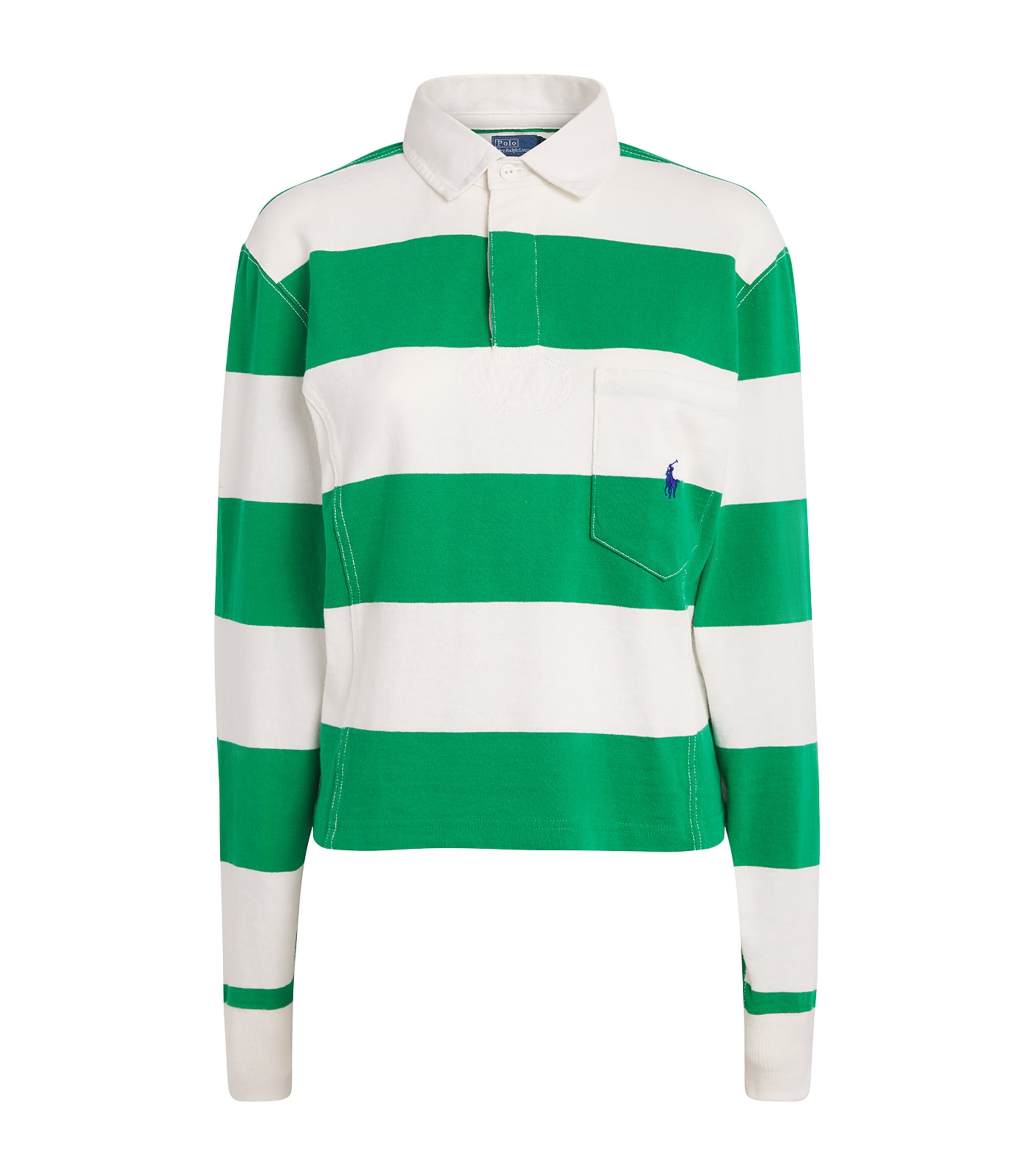 Polo Ralph Lauren Womens Cotton Stripe Rugby Shirt Bllird Grn/dkwsh Wht Image 1