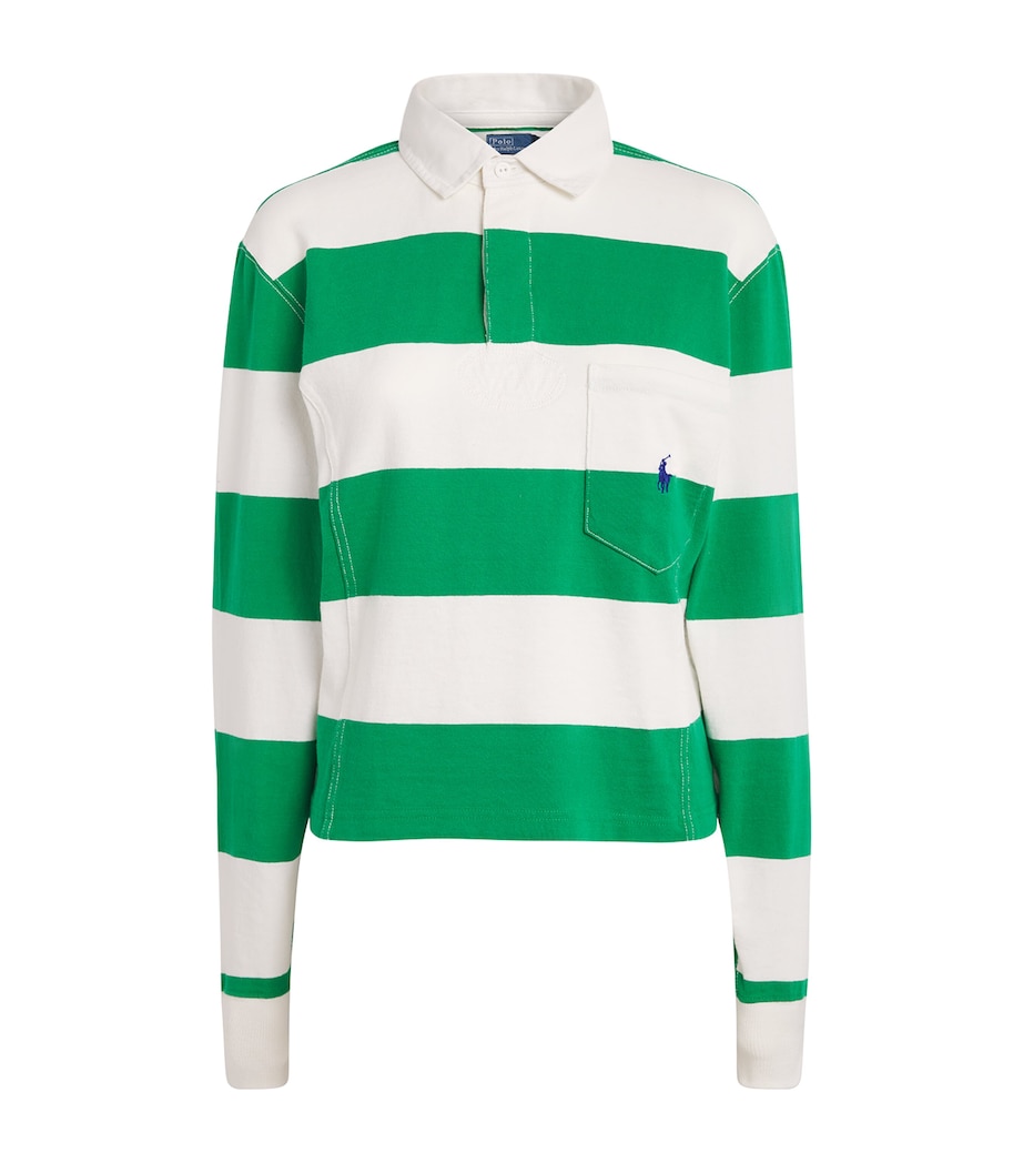 Polo Ralph Lauren Womens Cotton Stripe Rugby Shirt Bllird Grn/dkwsh Wht Image 1