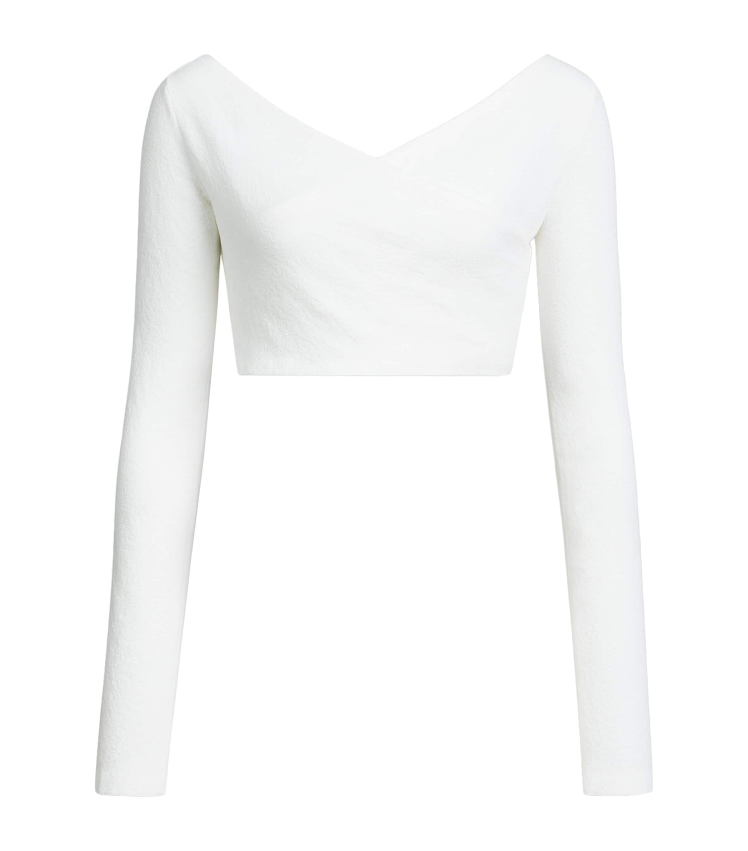 Alaïa Womens Crepe Draped Crop Top Natural White Image 1