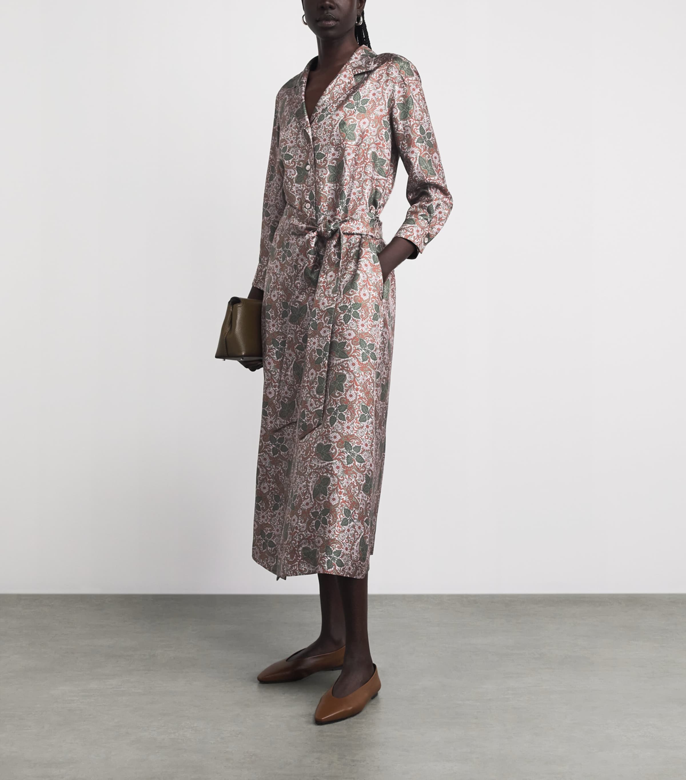 Colombo Womens Silk Printed Midi Shirt Dress Paisley Print Image 2
