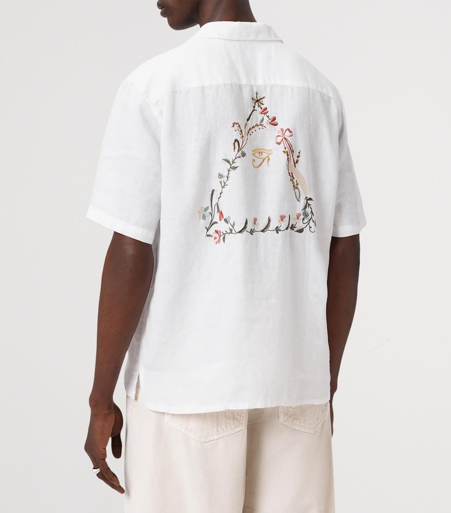 AllSaints Mens Linen Embroidered Tri Shirt Ecru Image 4