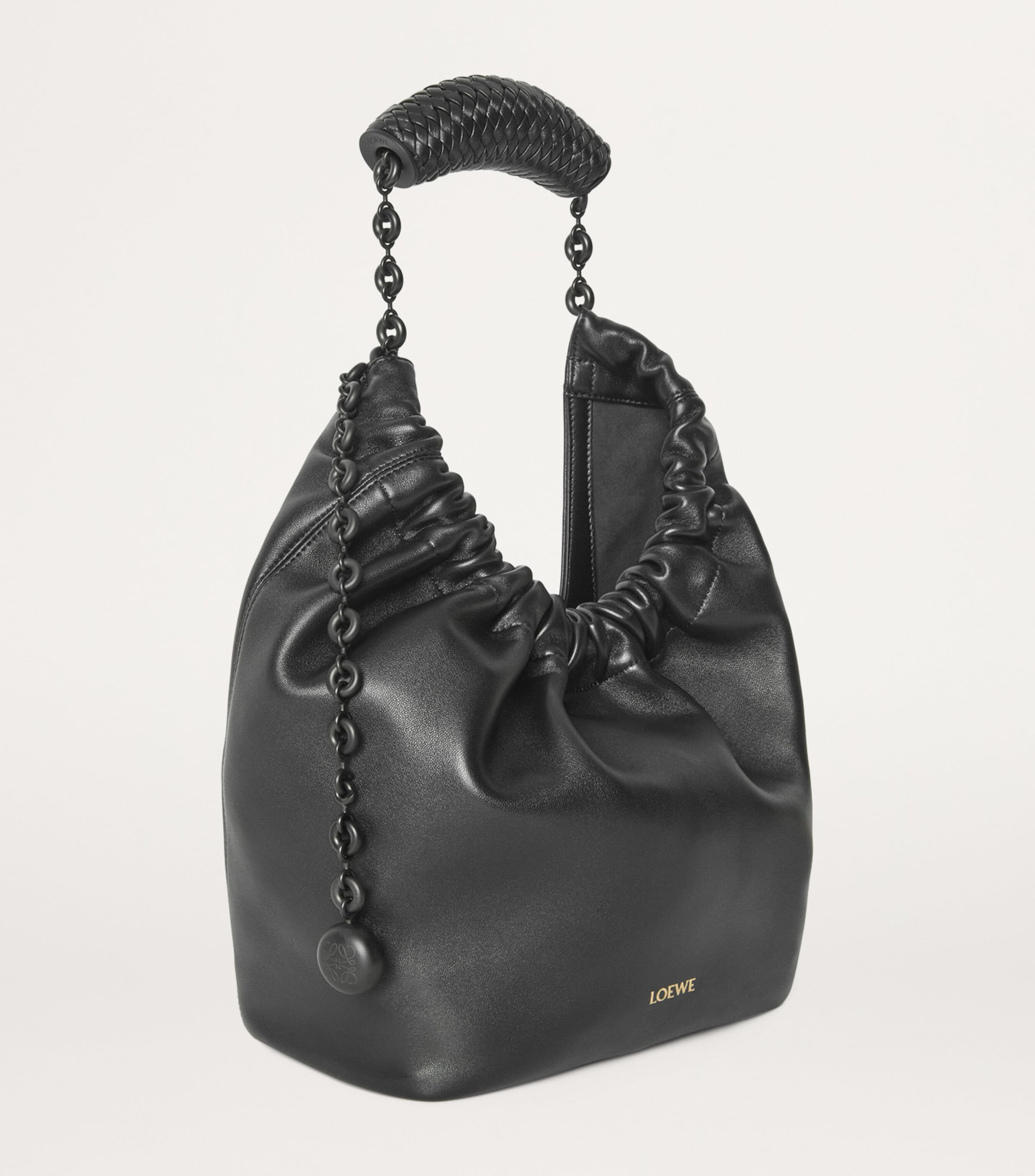 Small Leather Squeeze Top-Handle Bag BLACK Image 3