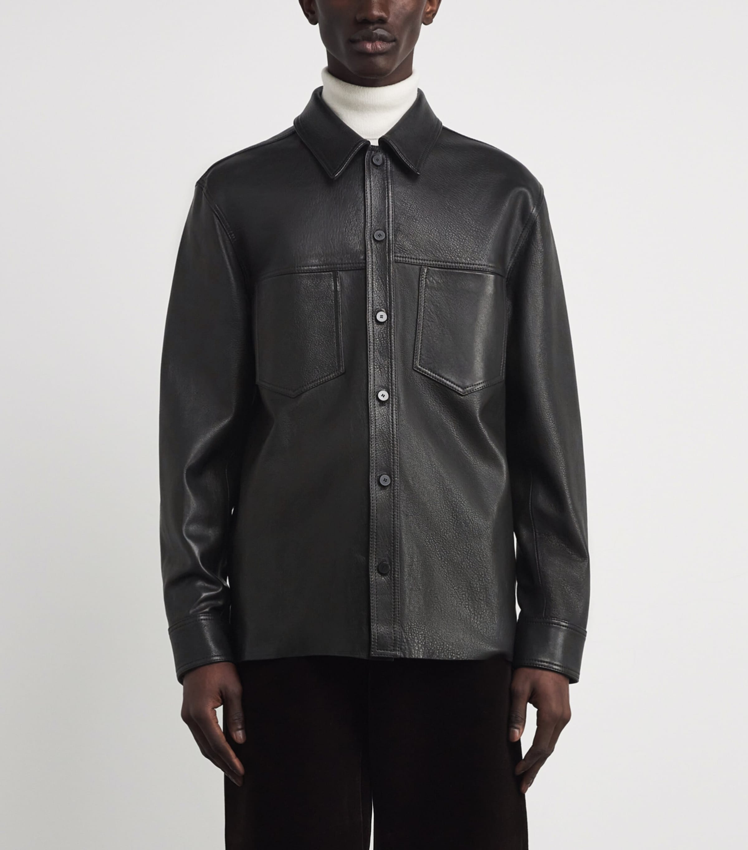 Leather Long-Sleeve Shirt BLACK Image 3