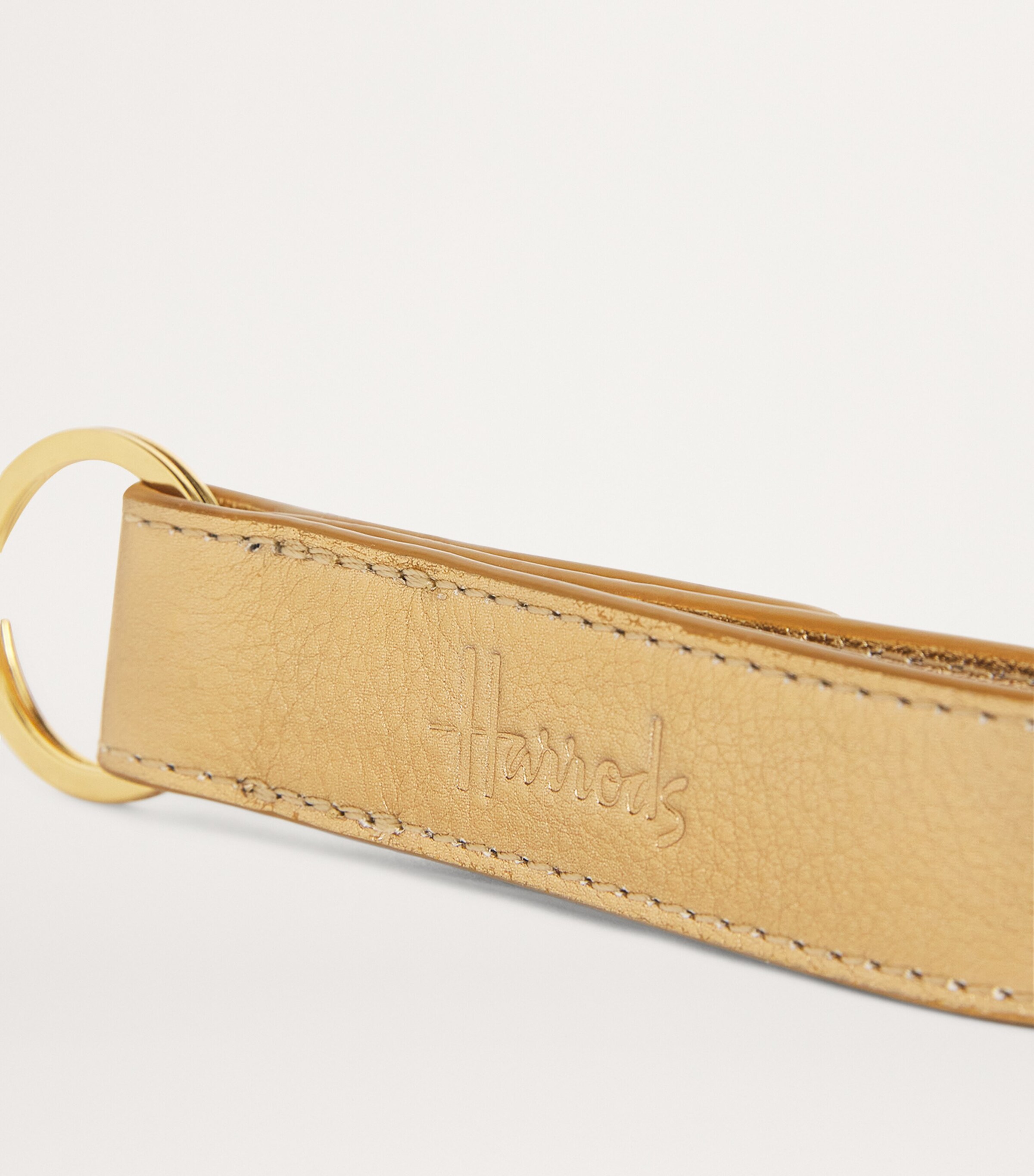 Leather Metallic Flat Keyring GOLD Image 2