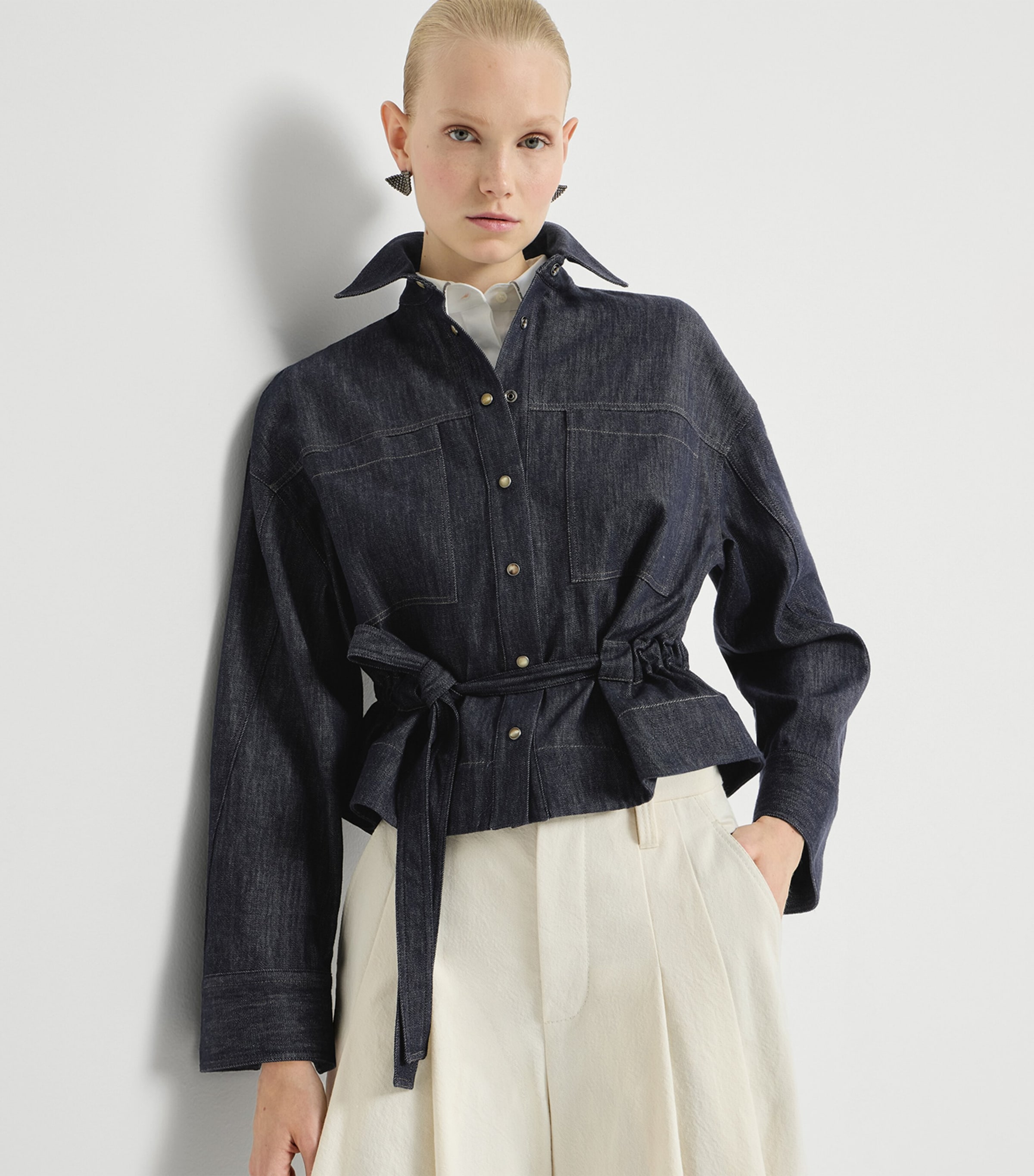 Brunello Cucinelli Womens Self-Tie Denim Shirt Image 4