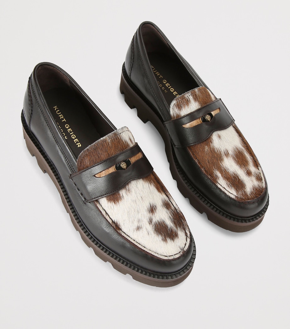 Leather Cow Print Brompton Penny Loafer BROWN Image 4