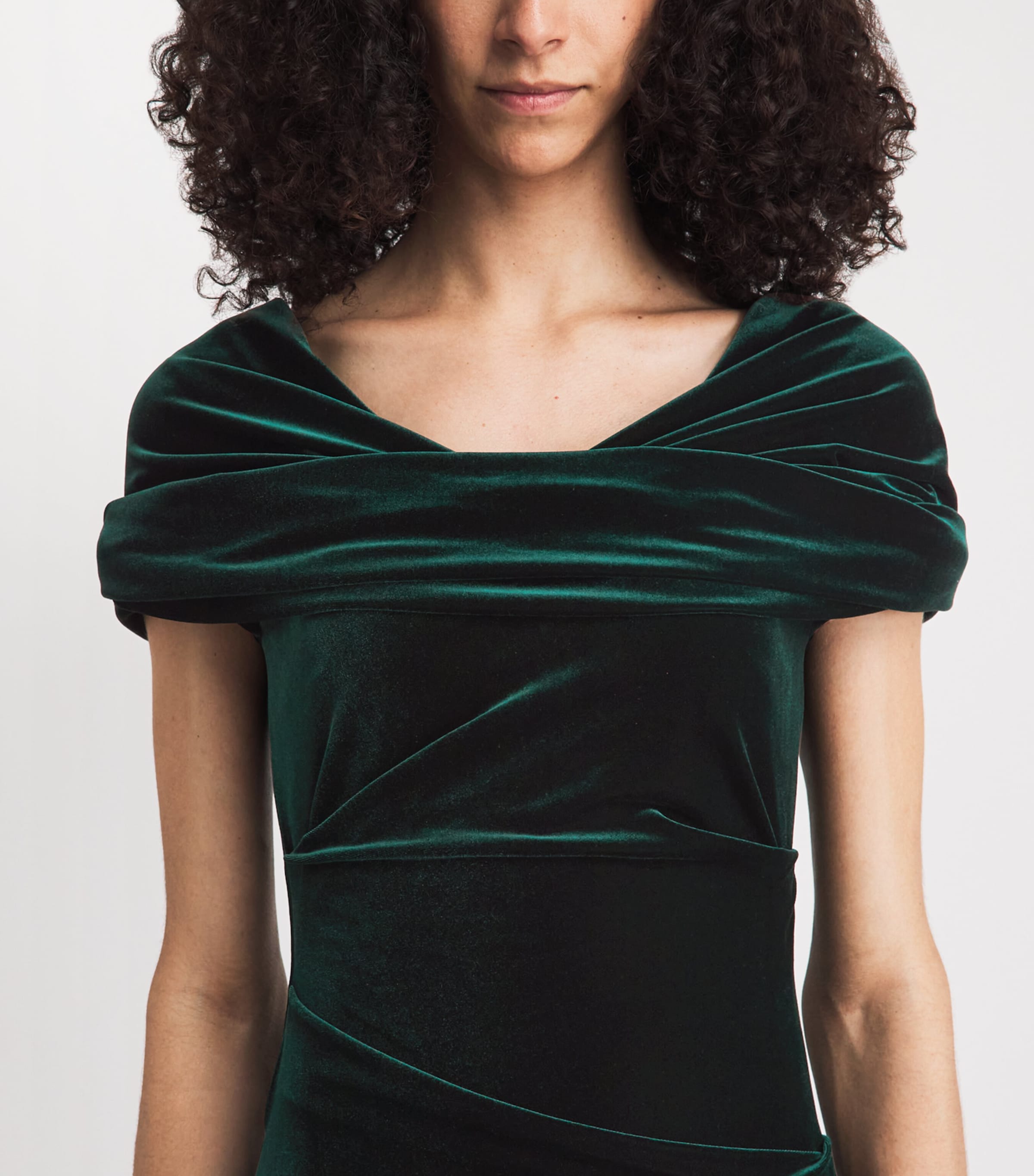 Talbot Runhof Womens Stretch-Velvet Draped Gown Hunter Green Image 5