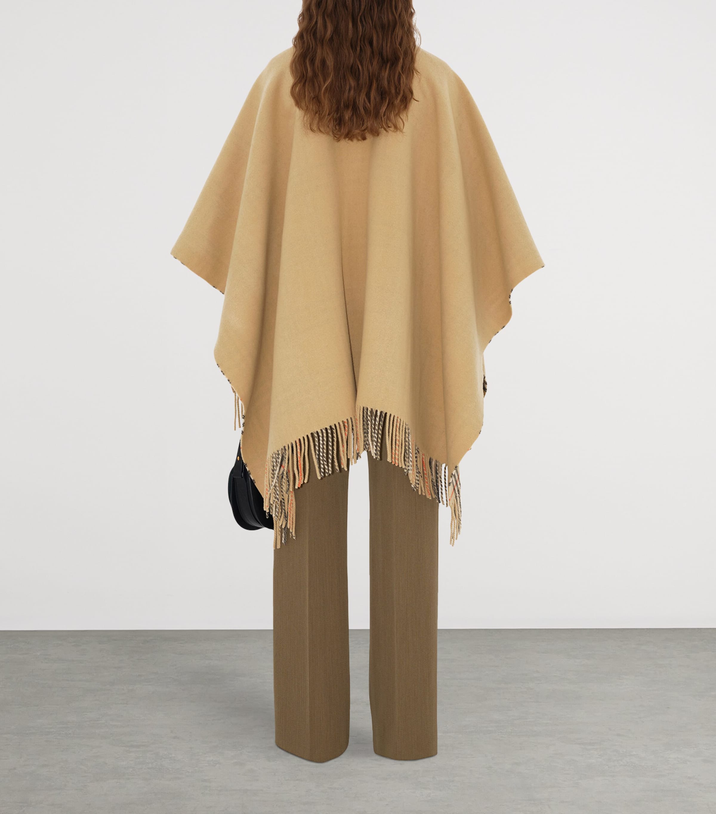 Wool Check-Lined Cape SAND Image 4