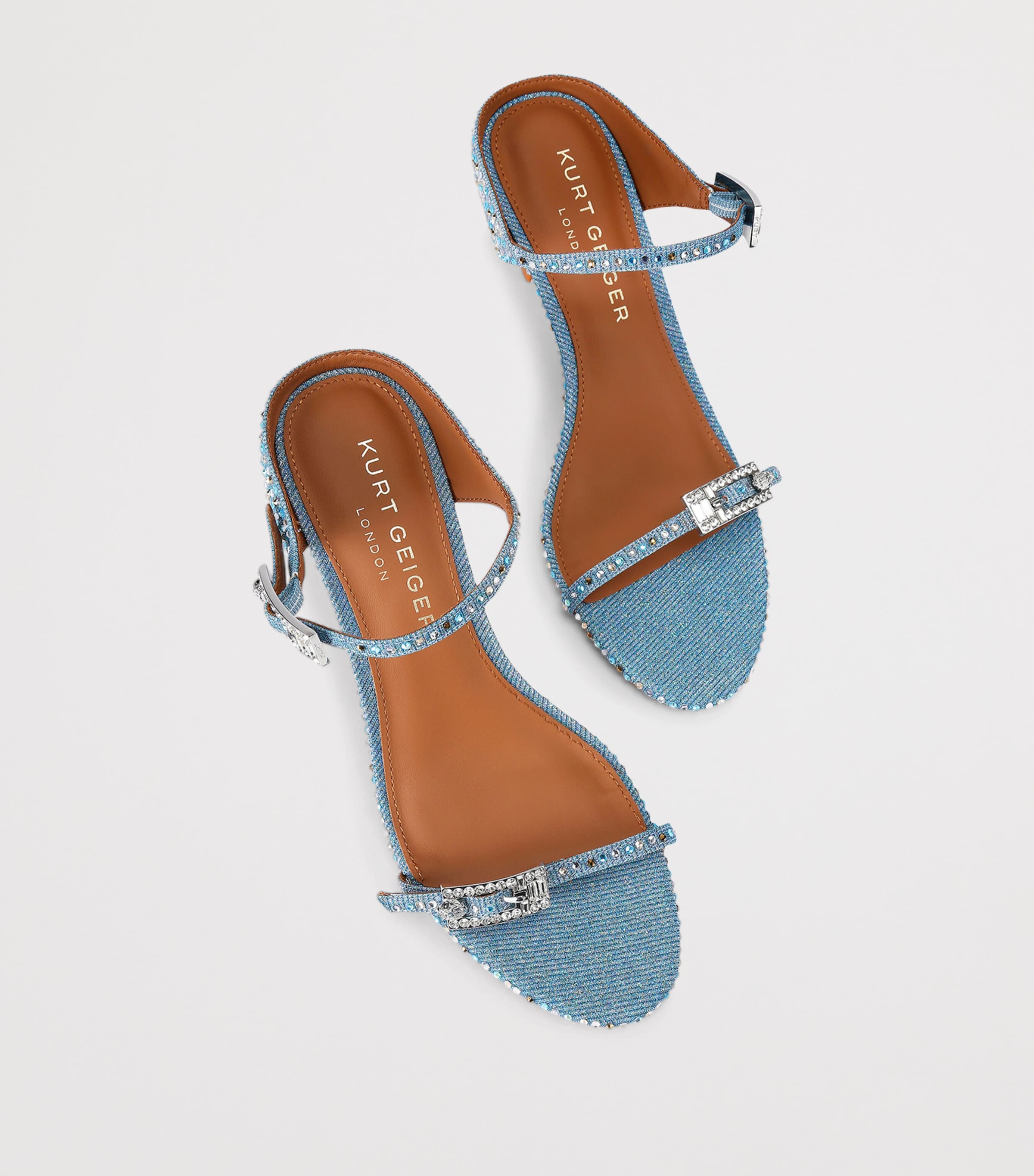 Kurt Geiger London Embellished Strass Heeled Sandals 75 Pale Blue Image 4