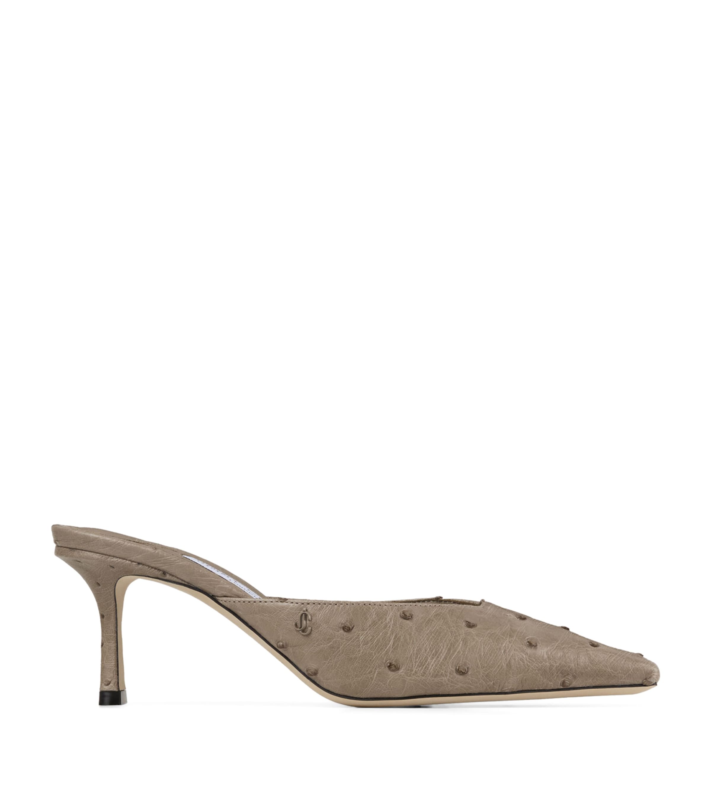 Jimmy Choo Ostrich Leather Vivi Mules 65 In Brown